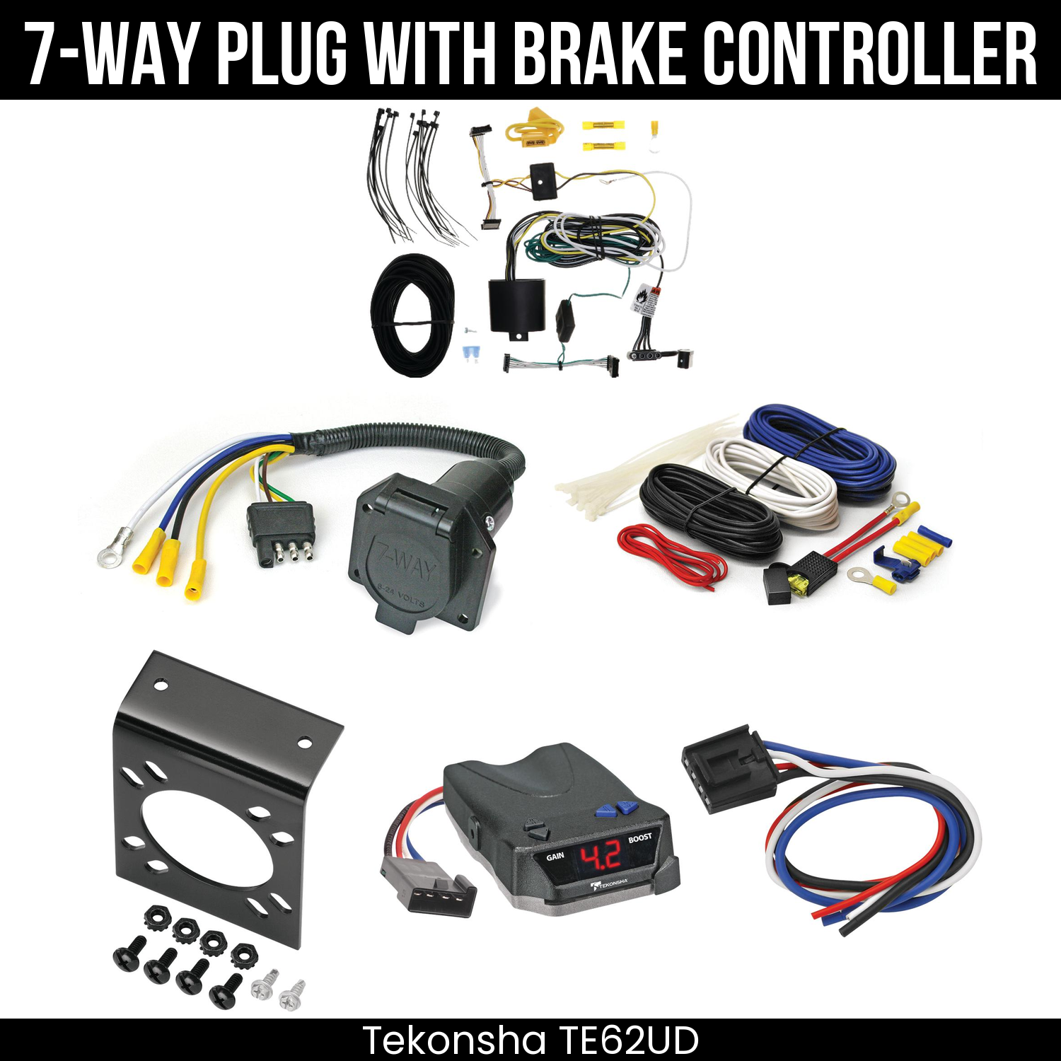 Trailer Wiring 7-Way Economy Plug w/ Bracket , Tekonsha Brake EVN Control