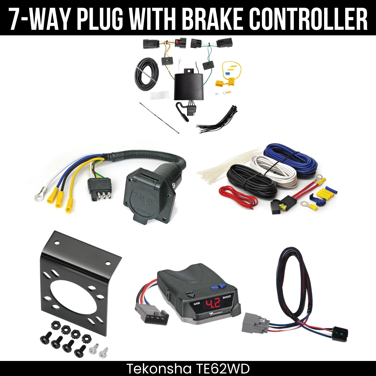 Trailer Wiring 7-Way Economy Plug w/ Bracket , Tekonsha Brake EVN Control