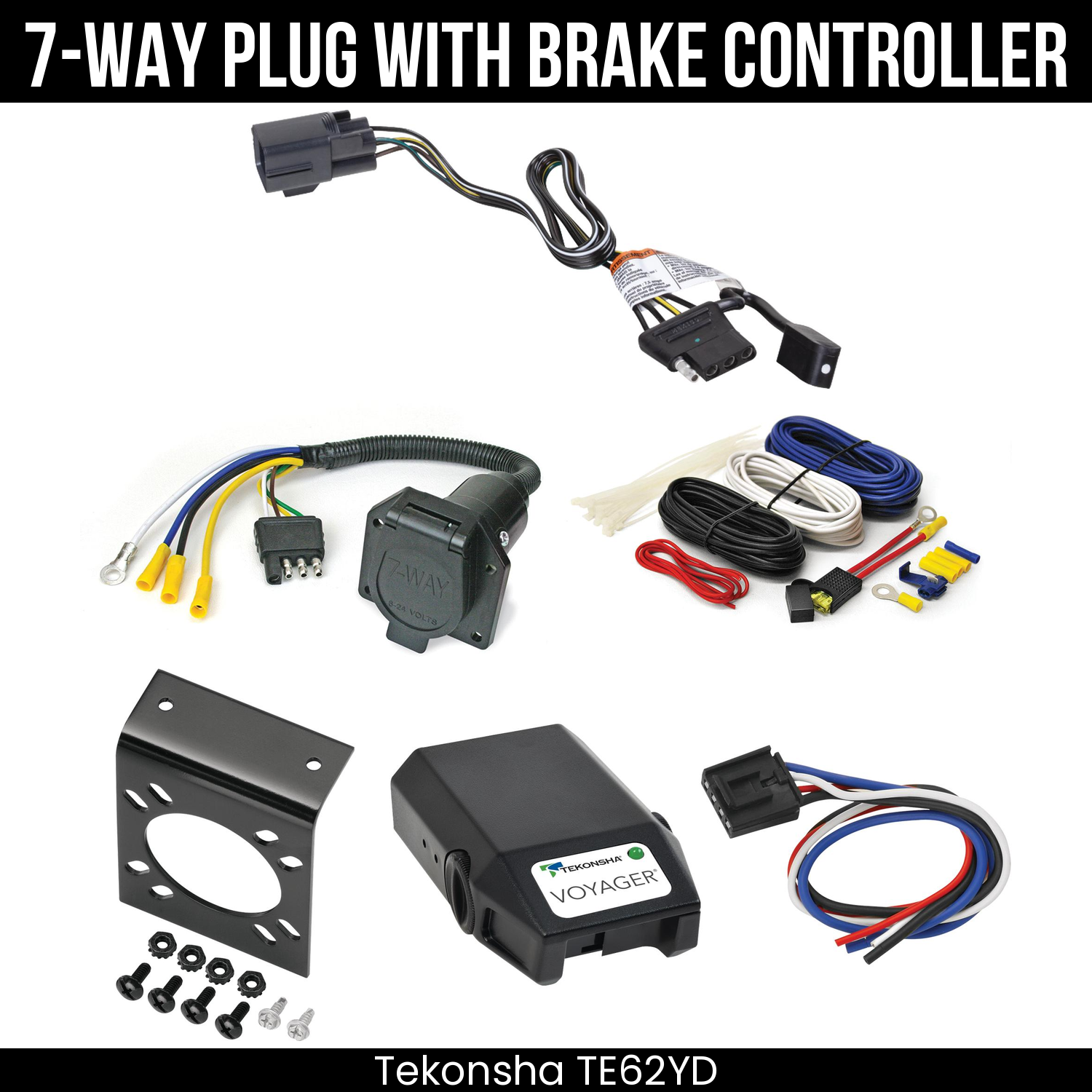 Trailer Wiring 7-Way Economy Plug w/ Bracket , Tekonsha Voyager Brake Control