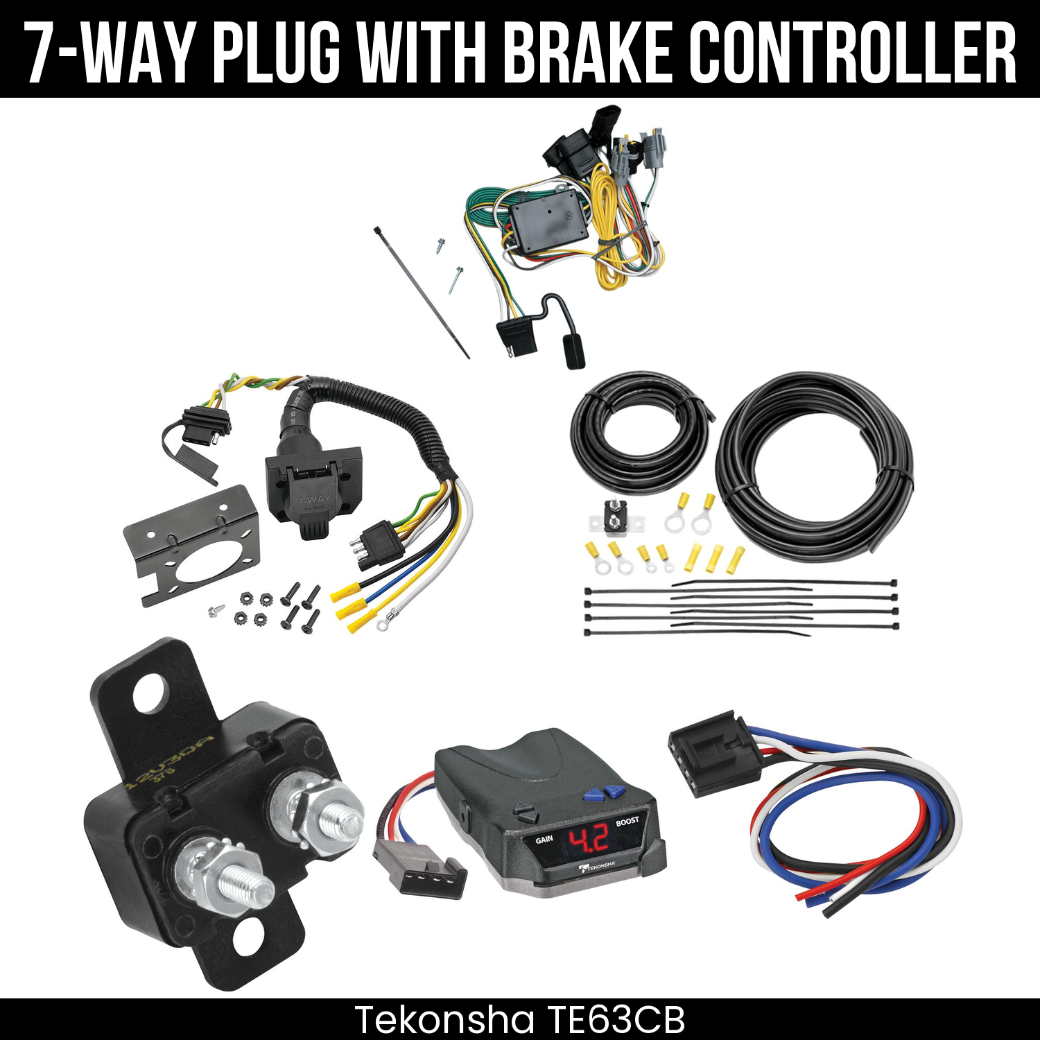 Trailer Wiring 7-Way Plug w/ Bracket , Tekonsha Brake EVN Control