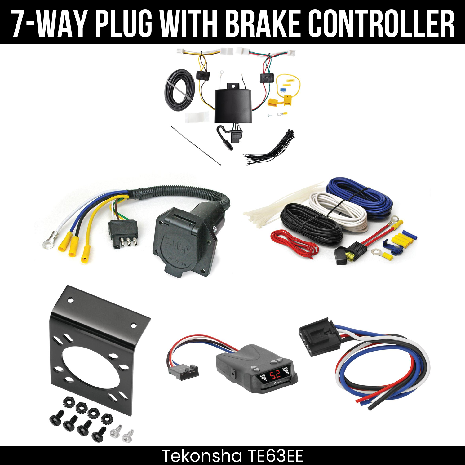 Trailer Wiring 7-Way Economy Plug w/ Bracket , Tekonsha Brakeman IV Brake Control