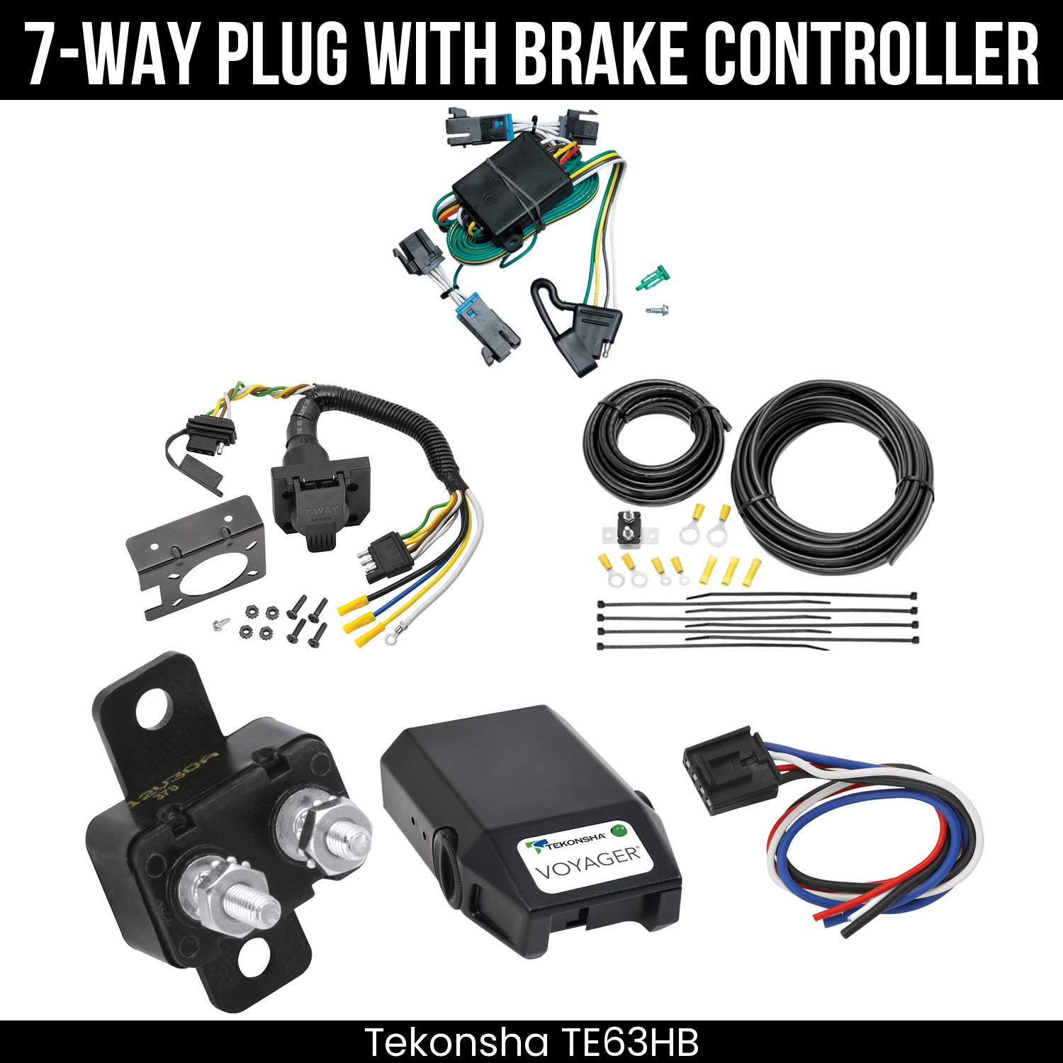 Trailer Wiring 7-Way Plug w/ Bracket , Tekonsha Voyager Brake Control