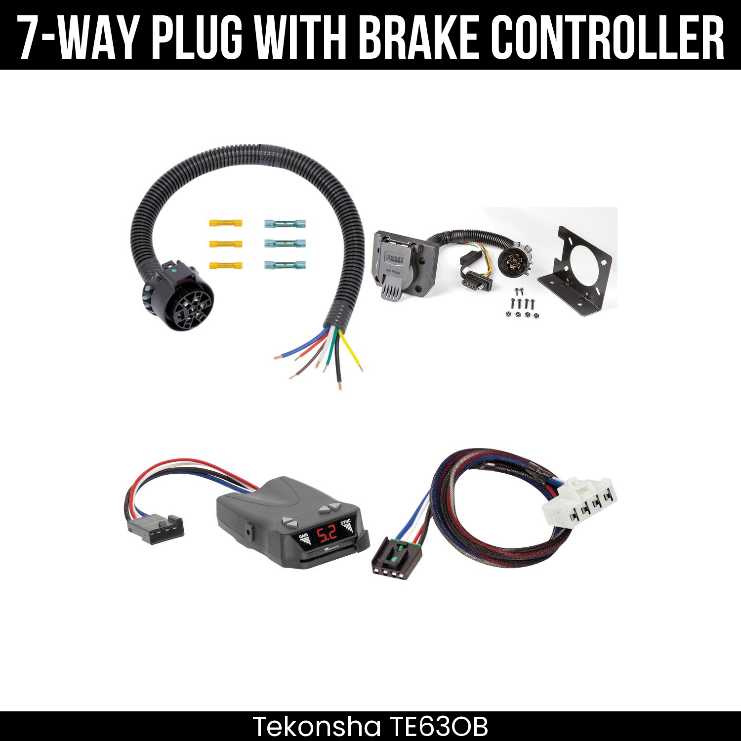 Trailer Wiring 7-Way Plug w/ Bracket , Tekonsha Brakeman IV Brake Control