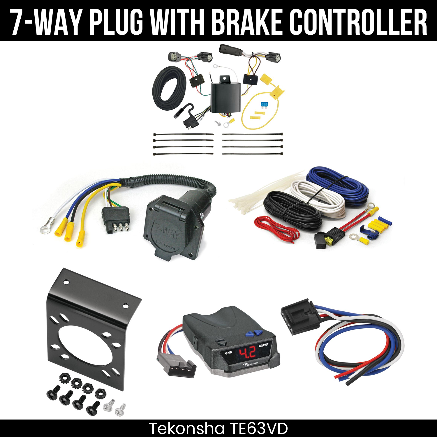 Trailer Wiring 7-Way Economy Plug w/ Bracket , Tekonsha Brake EVN Control