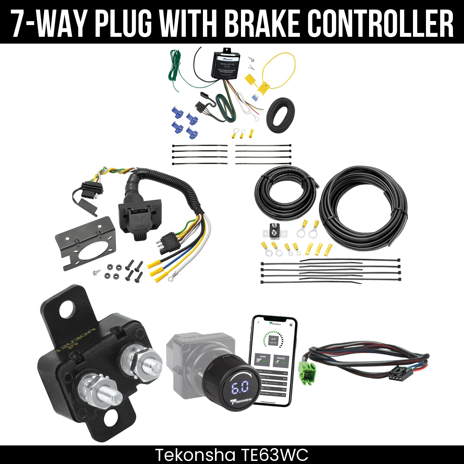 Trailer Wiring 7-Way Plug w/ Bracket , Tekonsha Prodigy iD Smart Brake Control