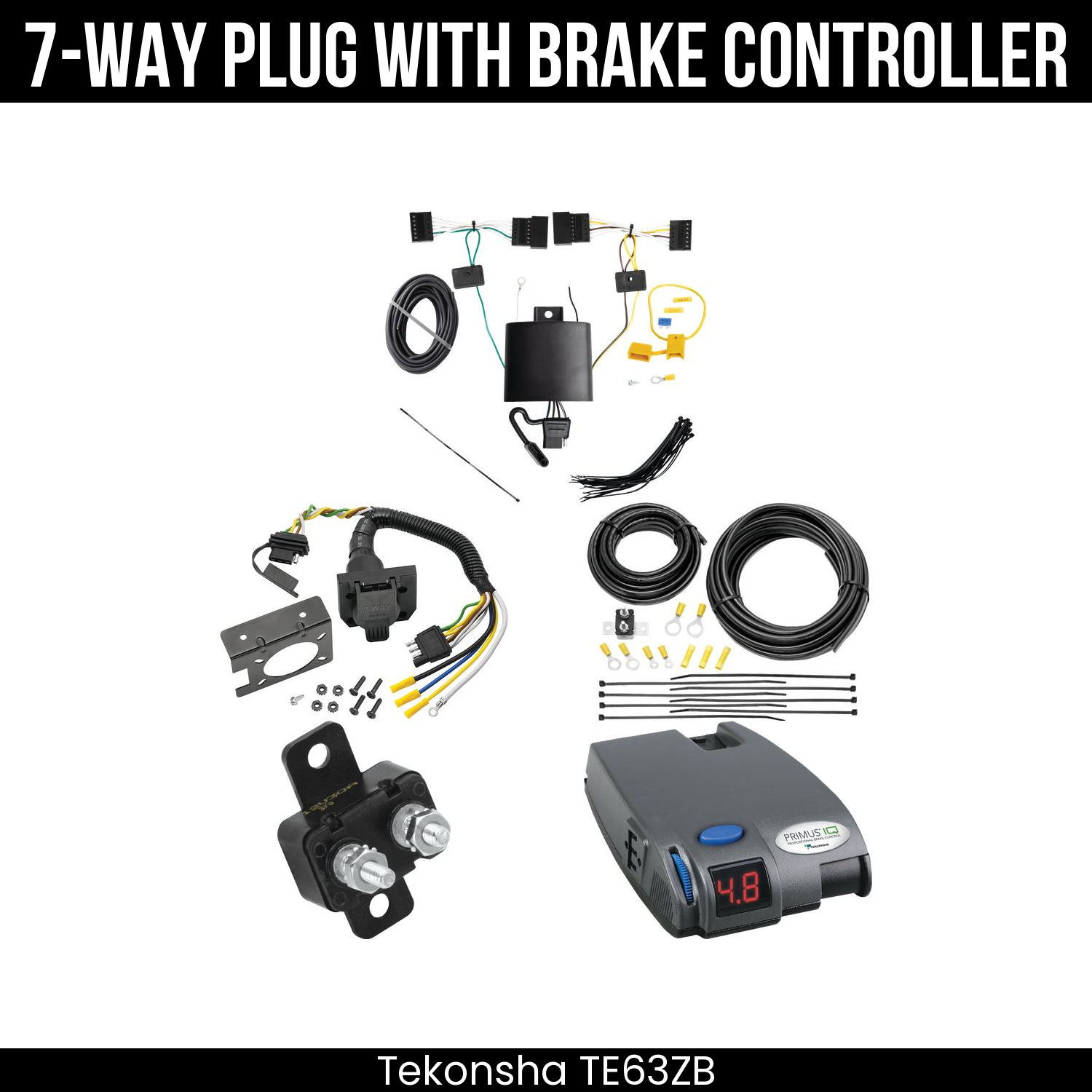 Trailer Wiring 7-Way Plug w/ Bracket , Tekonsha Primus IQ Brake Control