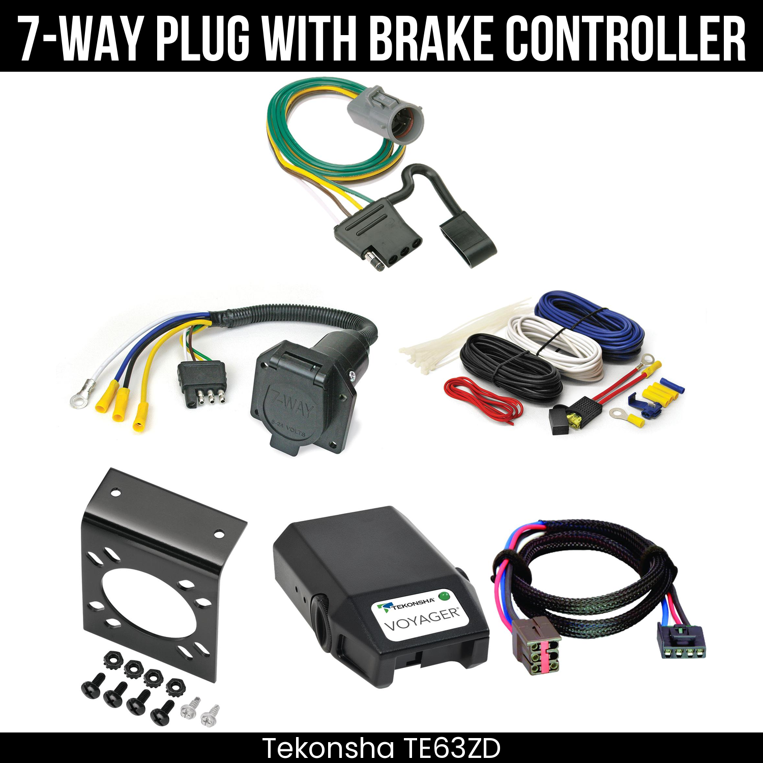 Trailer Wiring 7-Way Economy Plug w/ Bracket , Tekonsha Voyager Brake Control