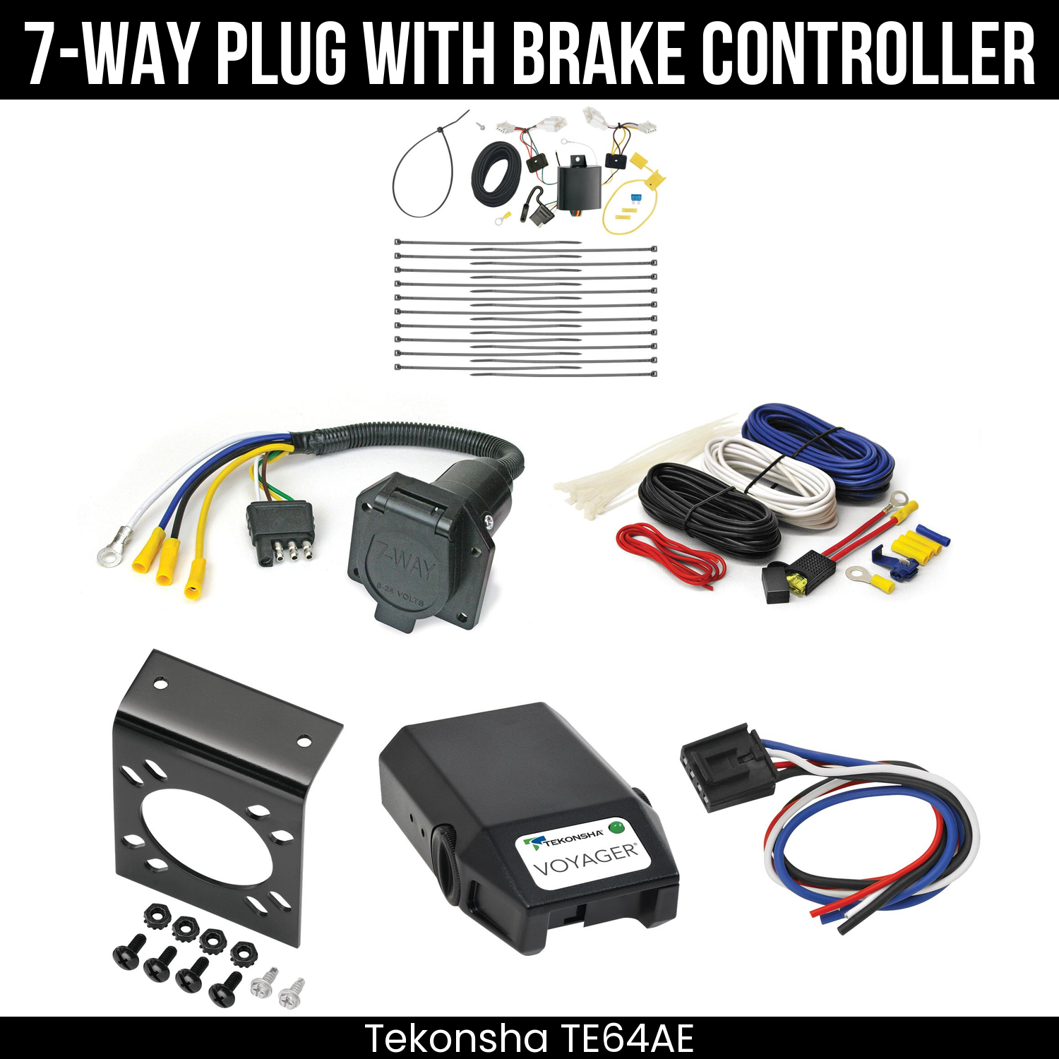 Trailer Wiring 7-Way Economy Plug w/ Bracket , Tekonsha Voyager Brake Control
