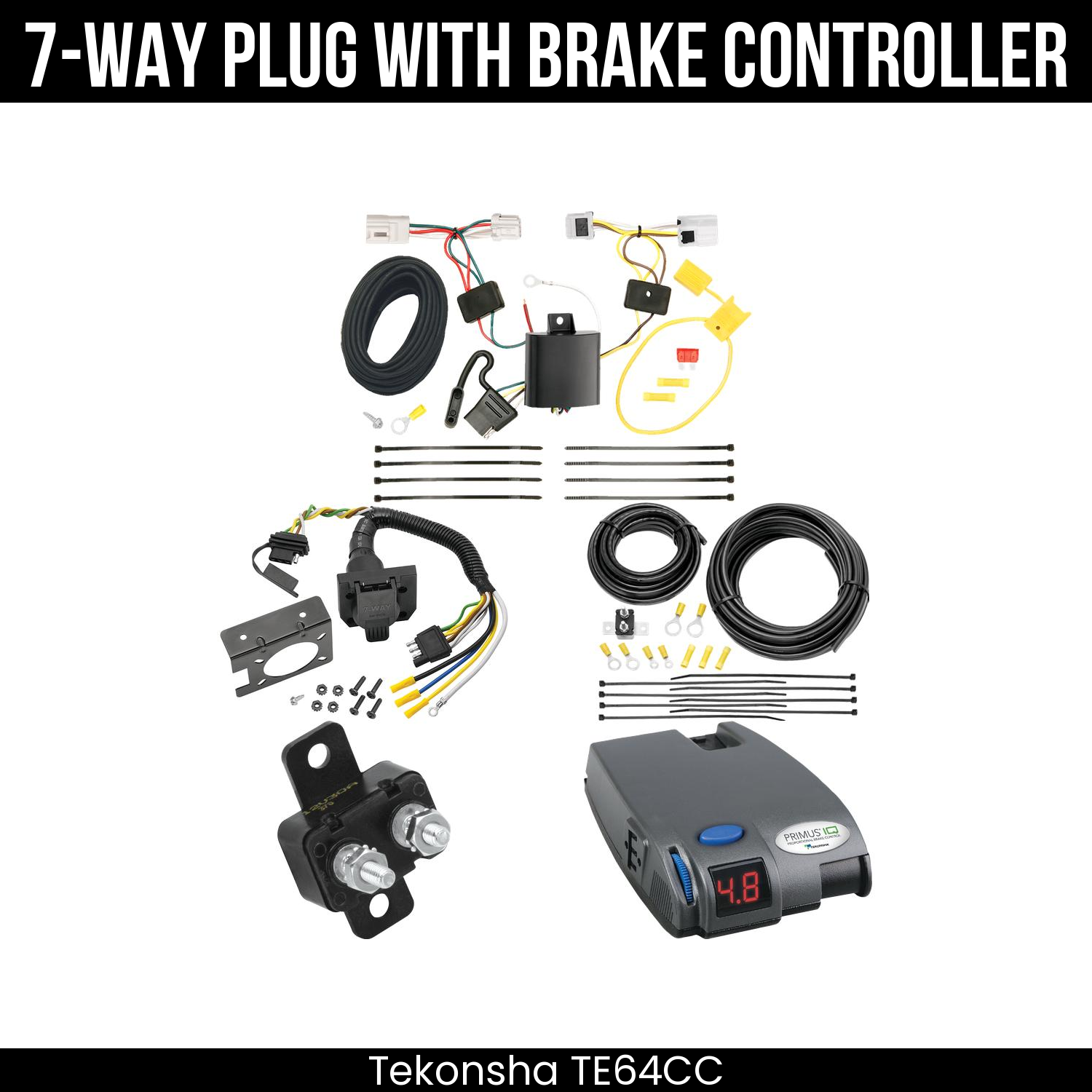 Trailer Wiring 7-Way Plug w/ Bracket , Tekonsha Primus IQ Brake Control