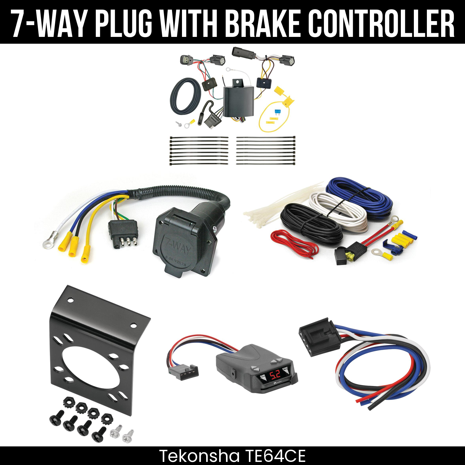 Trailer Wiring 7-Way Economy Plug w/ Bracket , Tekonsha Brakeman IV Brake Control