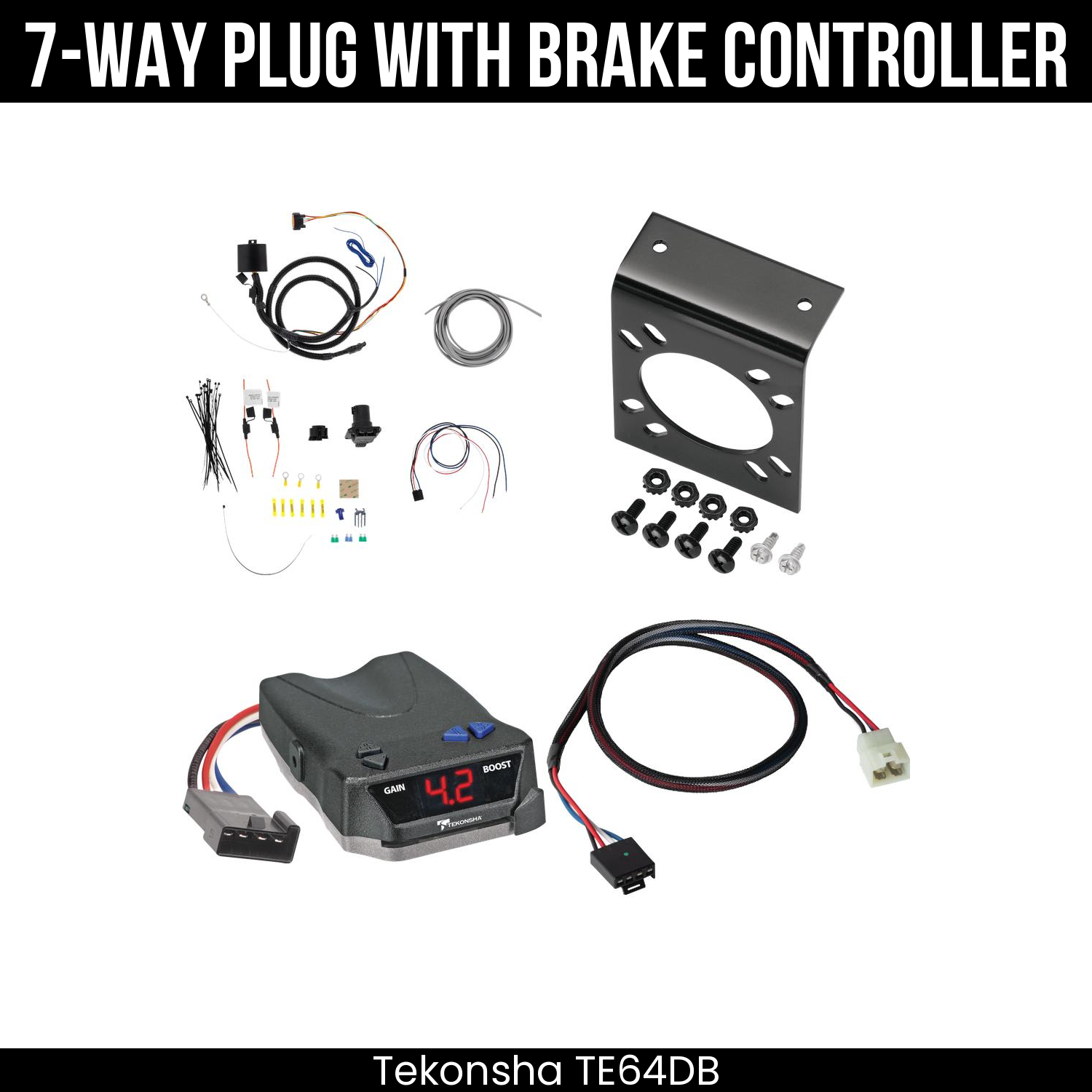 Trailer Wiring 7-Way Plug w/ Bracket , Tekonsha Brake EVN Control
