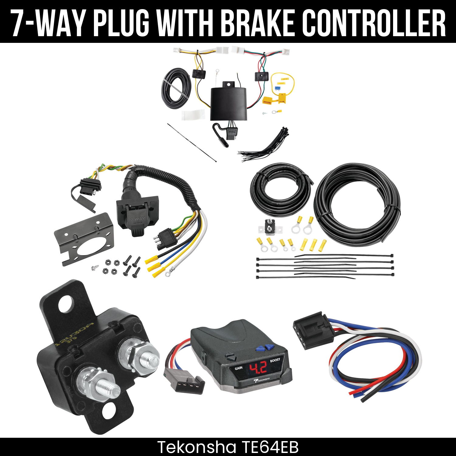 Trailer Wiring 7-Way Plug w/ Bracket , Tekonsha Brake EVN Control