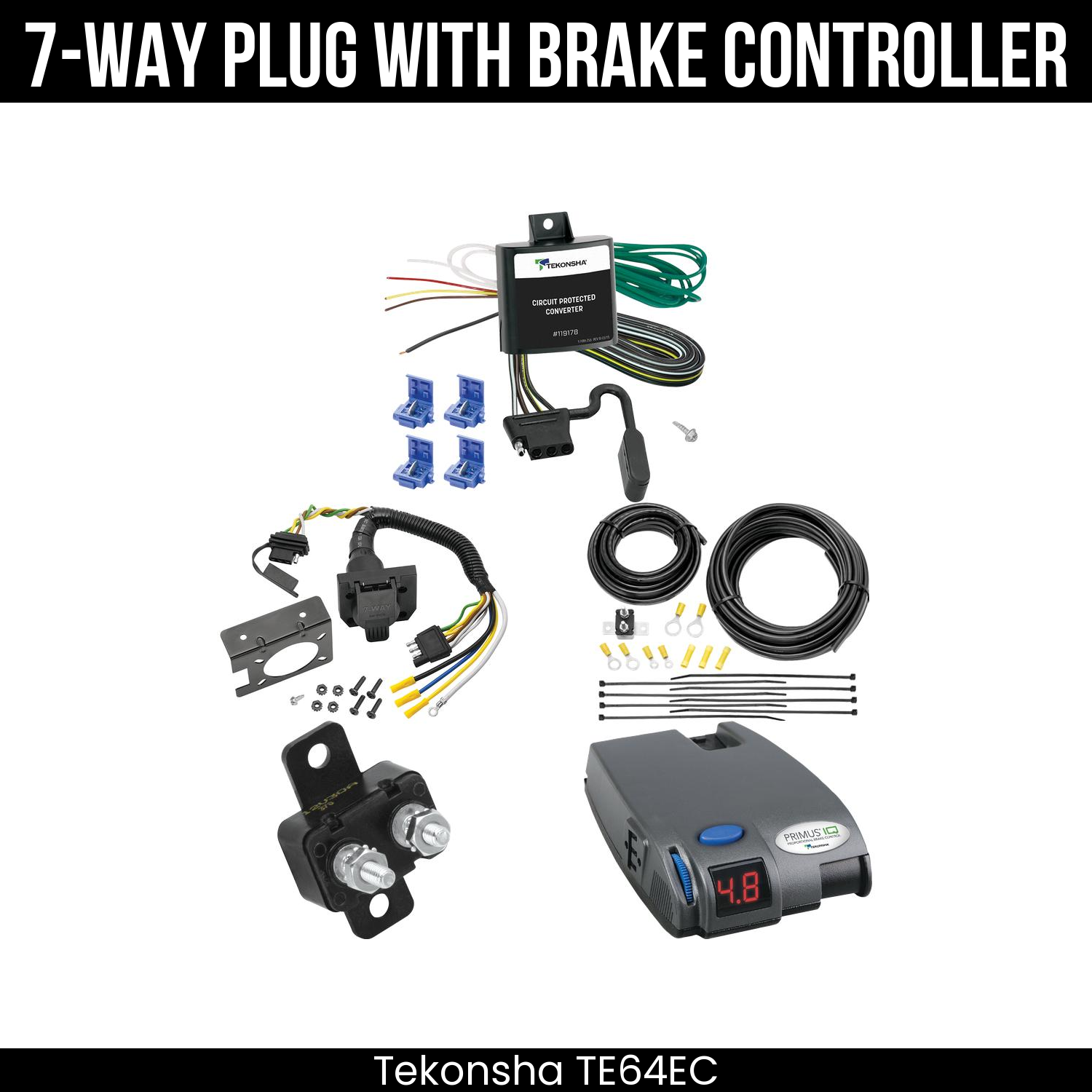 Trailer Wiring 7-Way Plug w/ Bracket , Tekonsha Primus IQ Brake Control