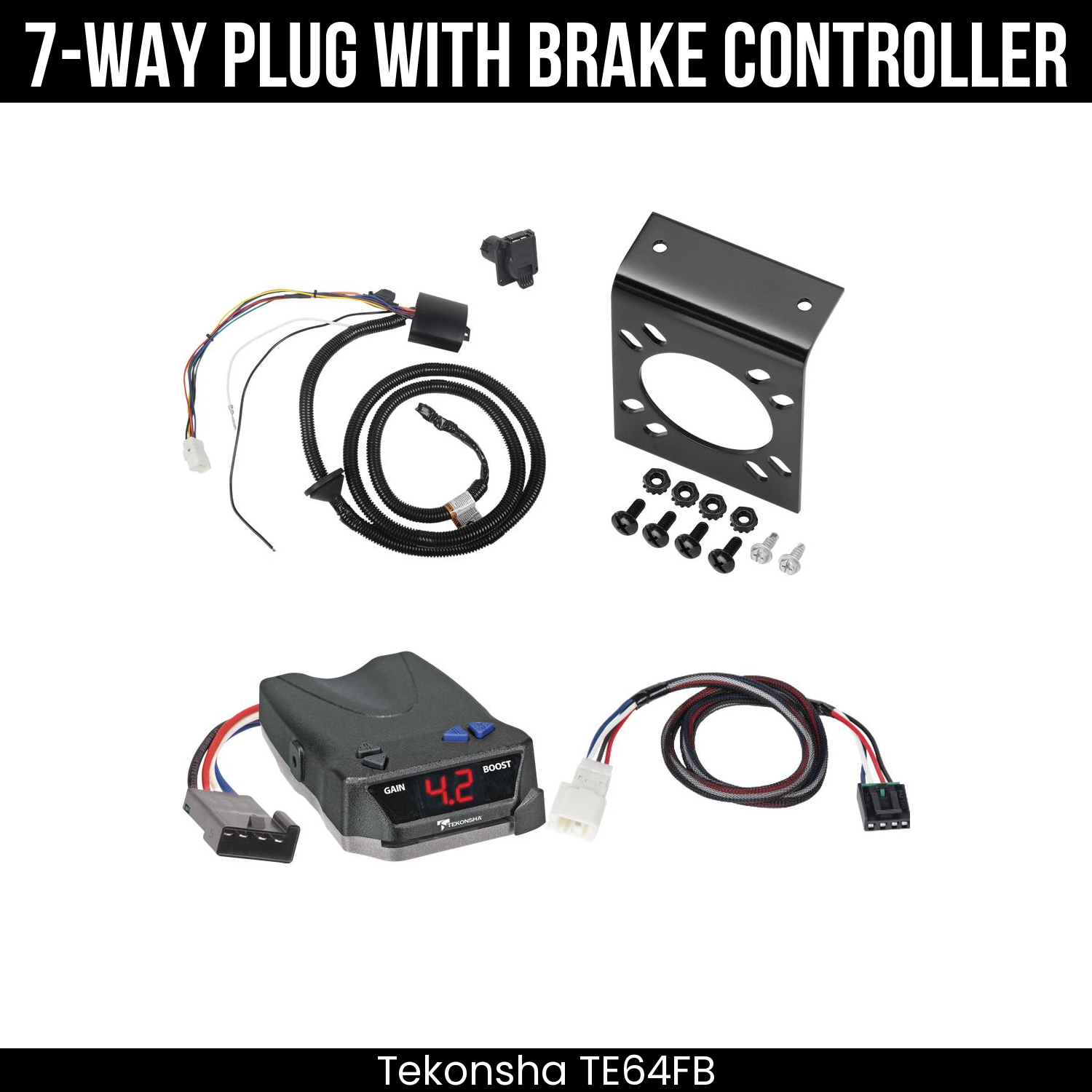 Trailer Wiring 7-Way Plug w/ Bracket , Tekonsha Brake EVN Control