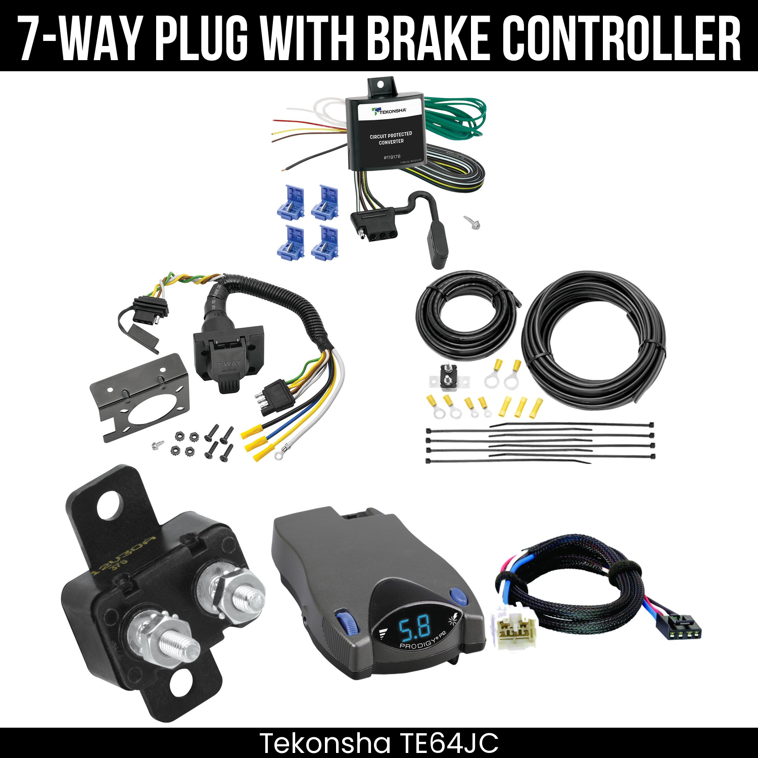 Trailer Wiring 7-Way Plug w/ Bracket , Tekonsha Prodigy P2 Brake Control