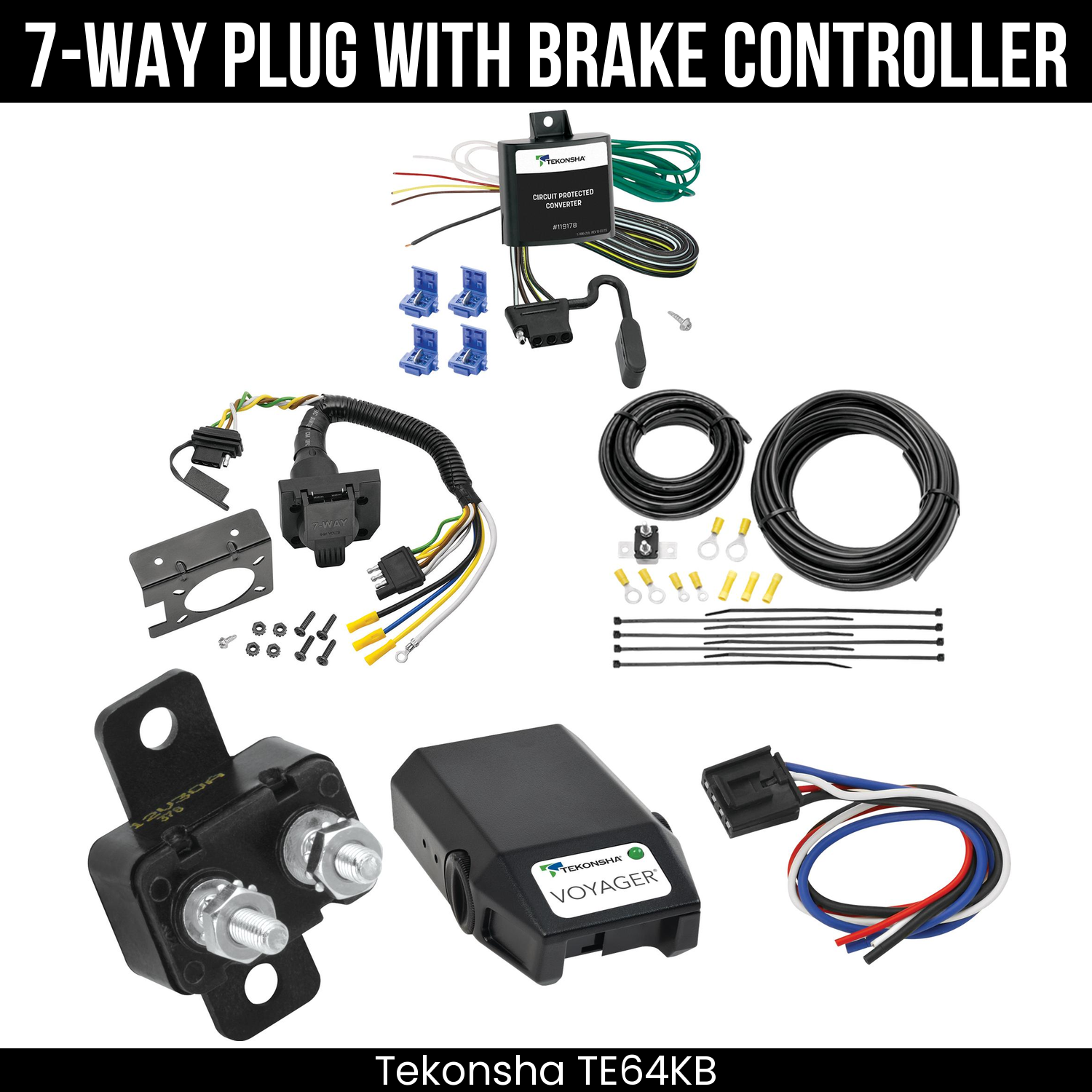 Trailer Wiring 7-Way Plug w/ Bracket , Tekonsha Voyager Brake Control