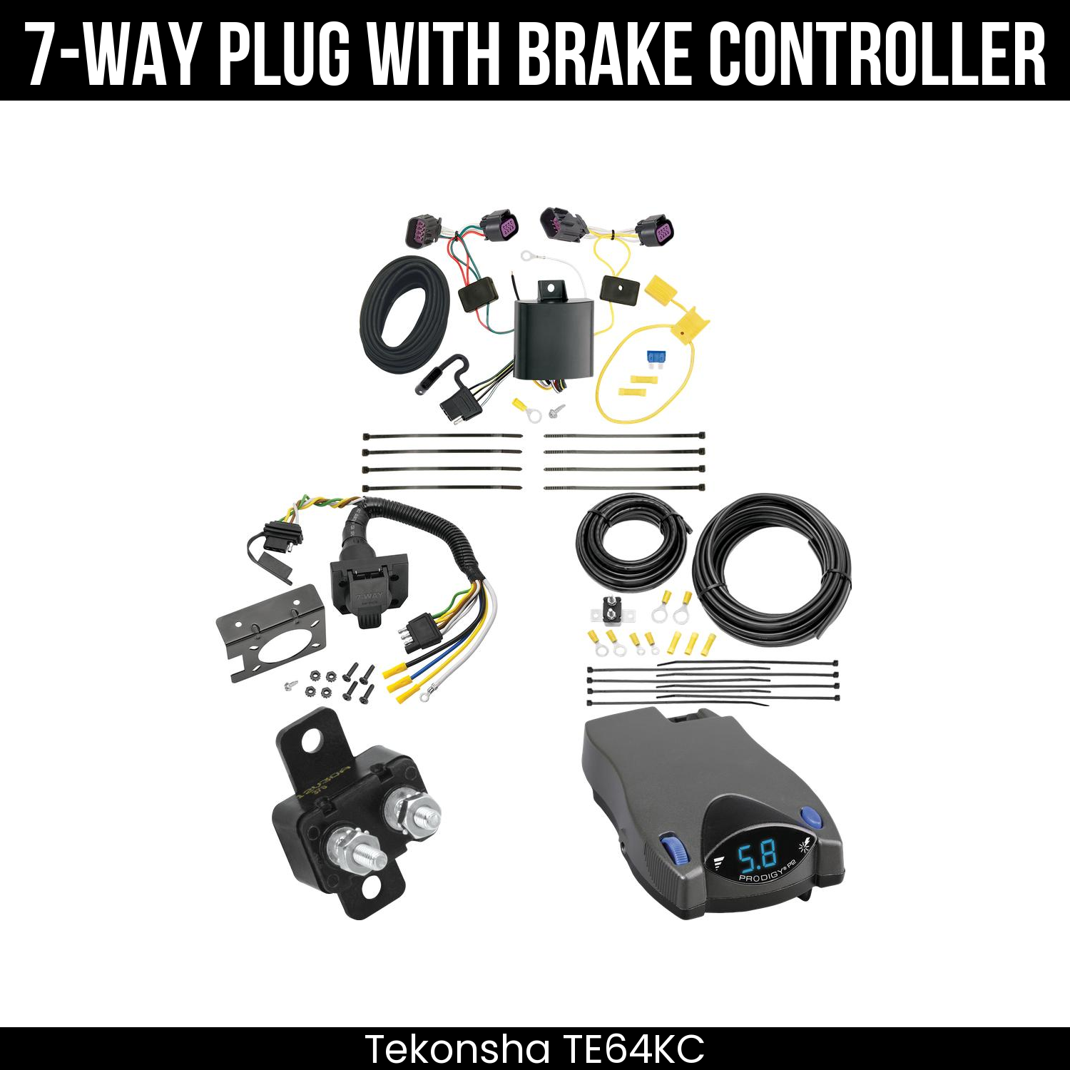Trailer Wiring 7-Way Plug w/ Bracket , Tekonsha Prodigy P2 Brake Control