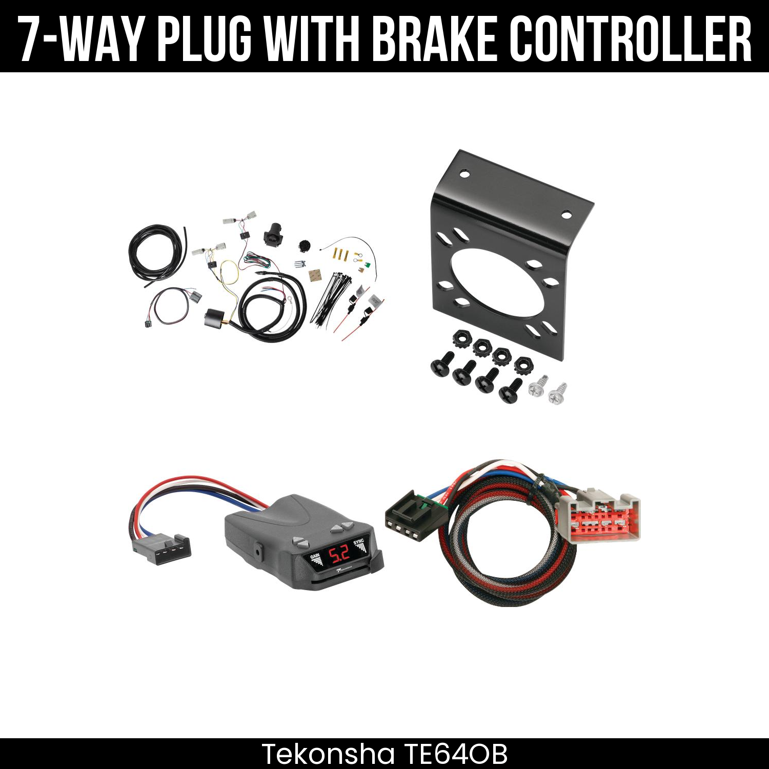 Trailer Wiring 7-Way Plug w/ Bracket , Tekonsha Brakeman IV Brake Control