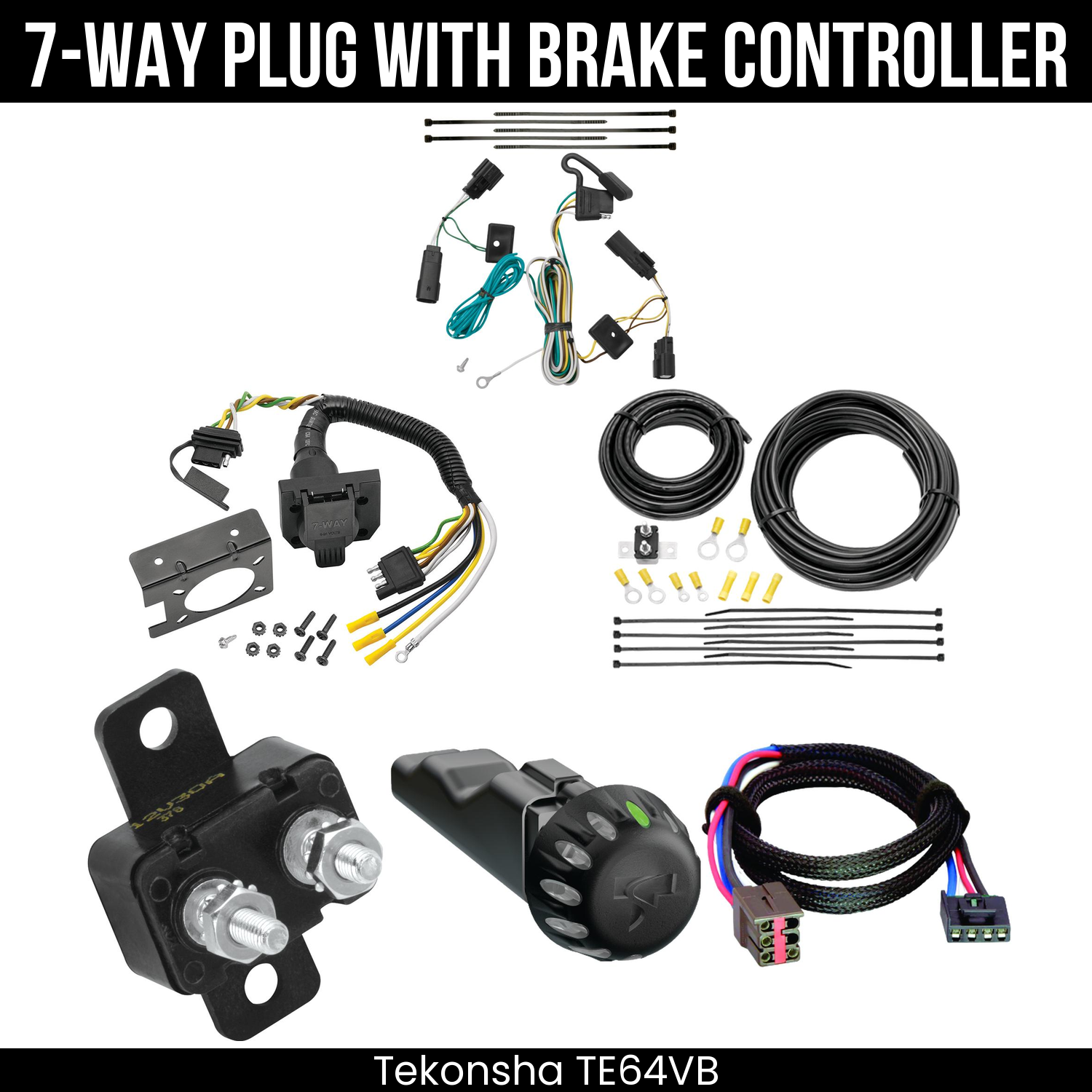 Trailer Wiring 7-Way Plug w/ Bracket , Tekonsha Voyager iD Smart Brake Control