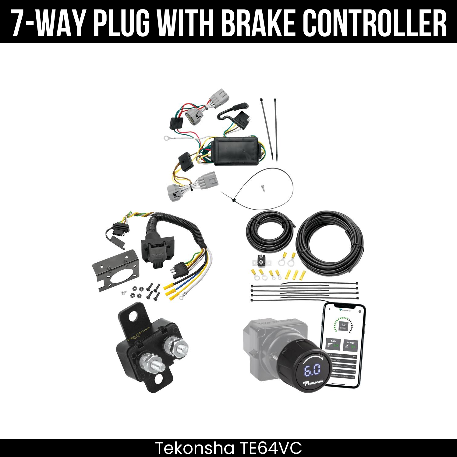 Trailer Wiring 7-Way Plug w/ Bracket , Tekonsha Prodigy iD Smart Brake Control