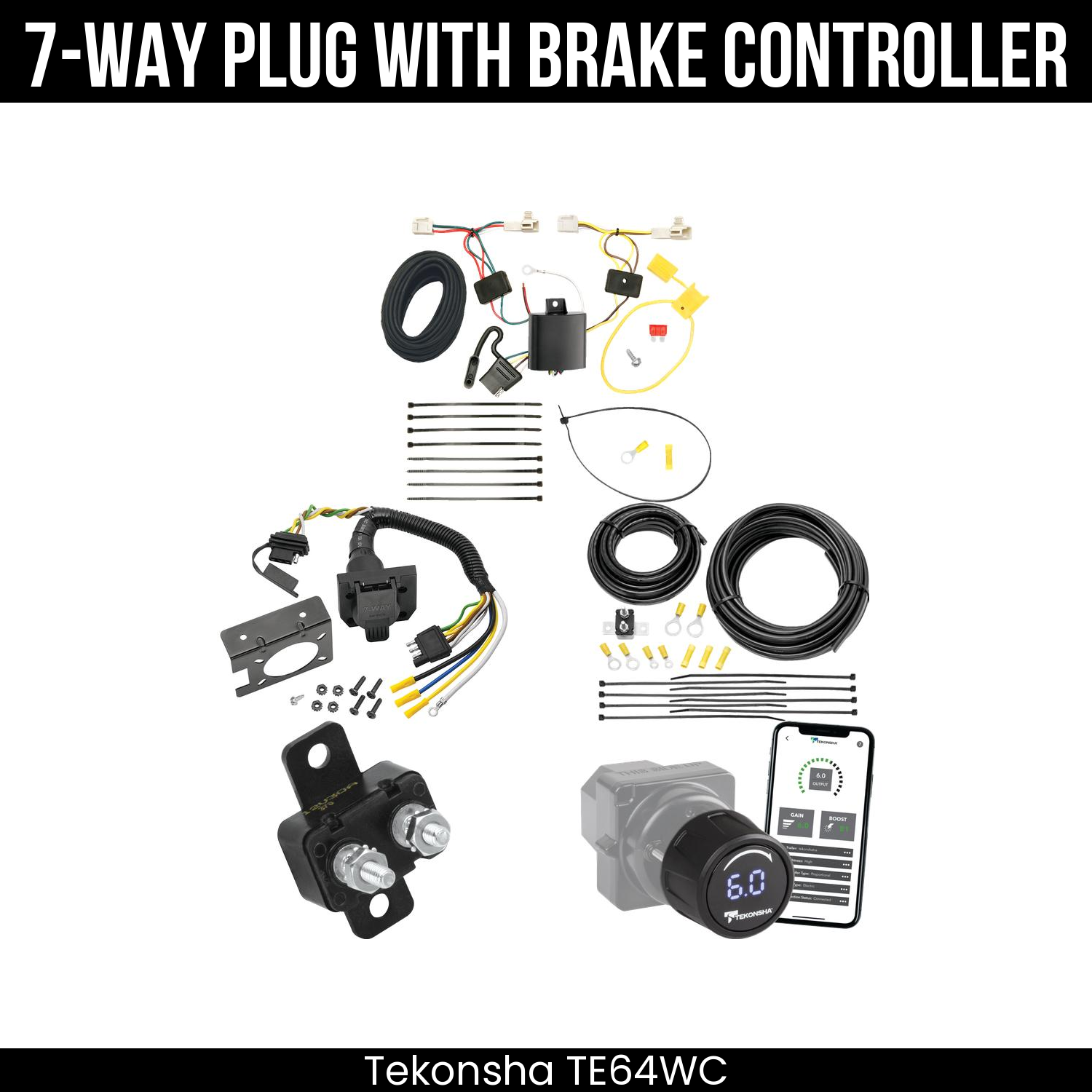 Trailer Wiring 7-Way Plug w/ Bracket , Tekonsha Prodigy iD Smart Brake Control