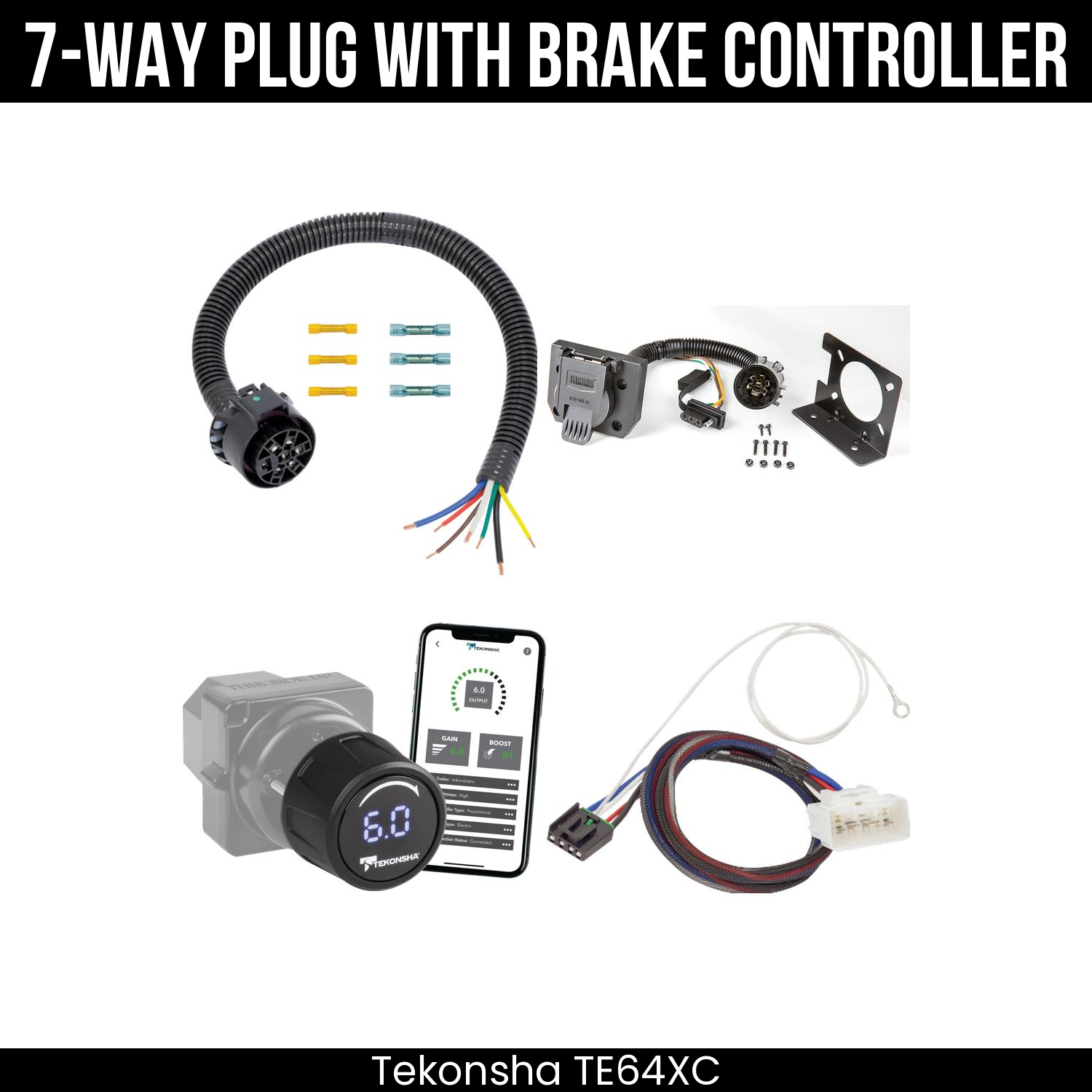 Trailer Wiring 7-Way Plug w/ Bracket , Tekonsha Prodigy iD Smart Brake Control