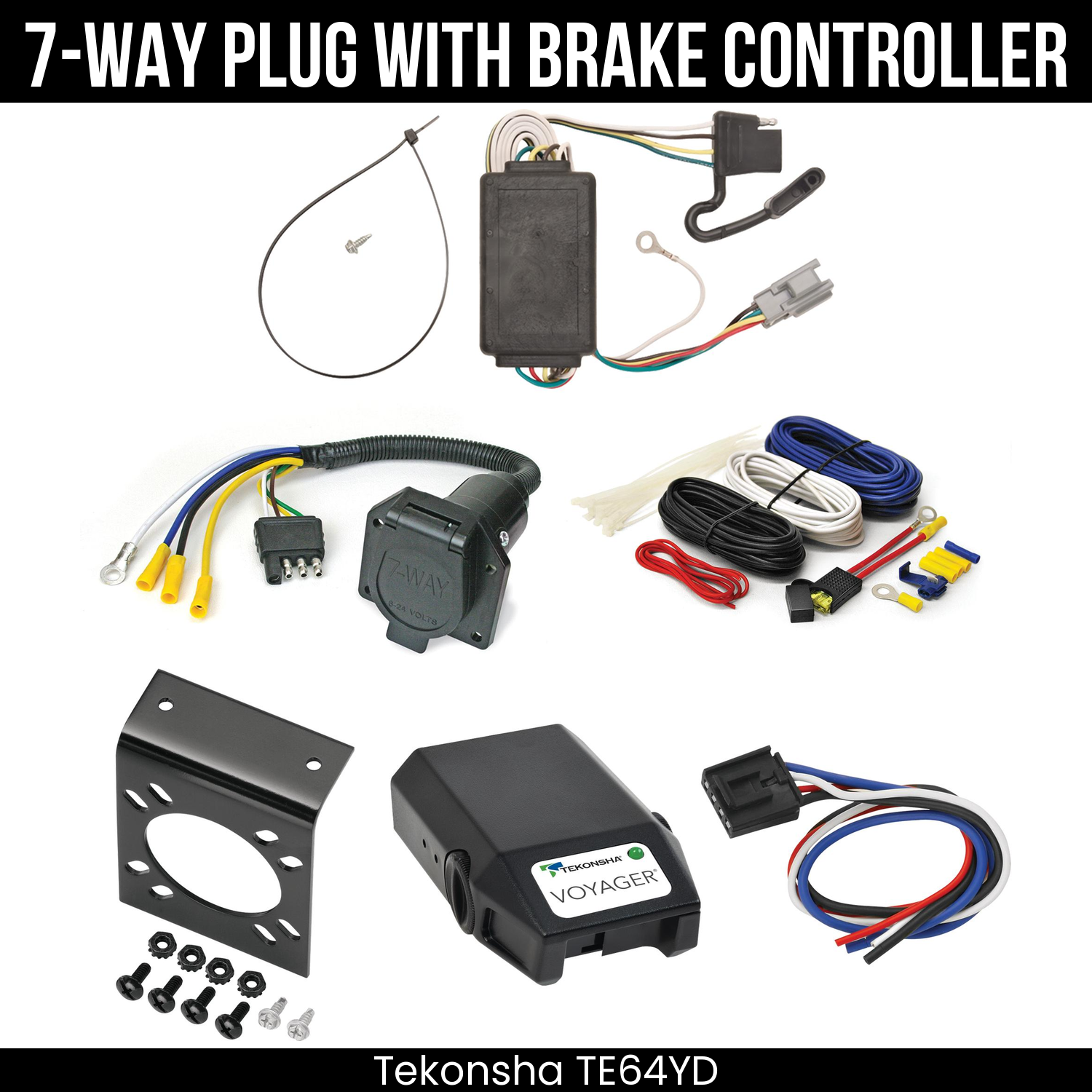 Trailer Wiring 7-Way Economy Plug w/ Bracket , Tekonsha Voyager Brake Control