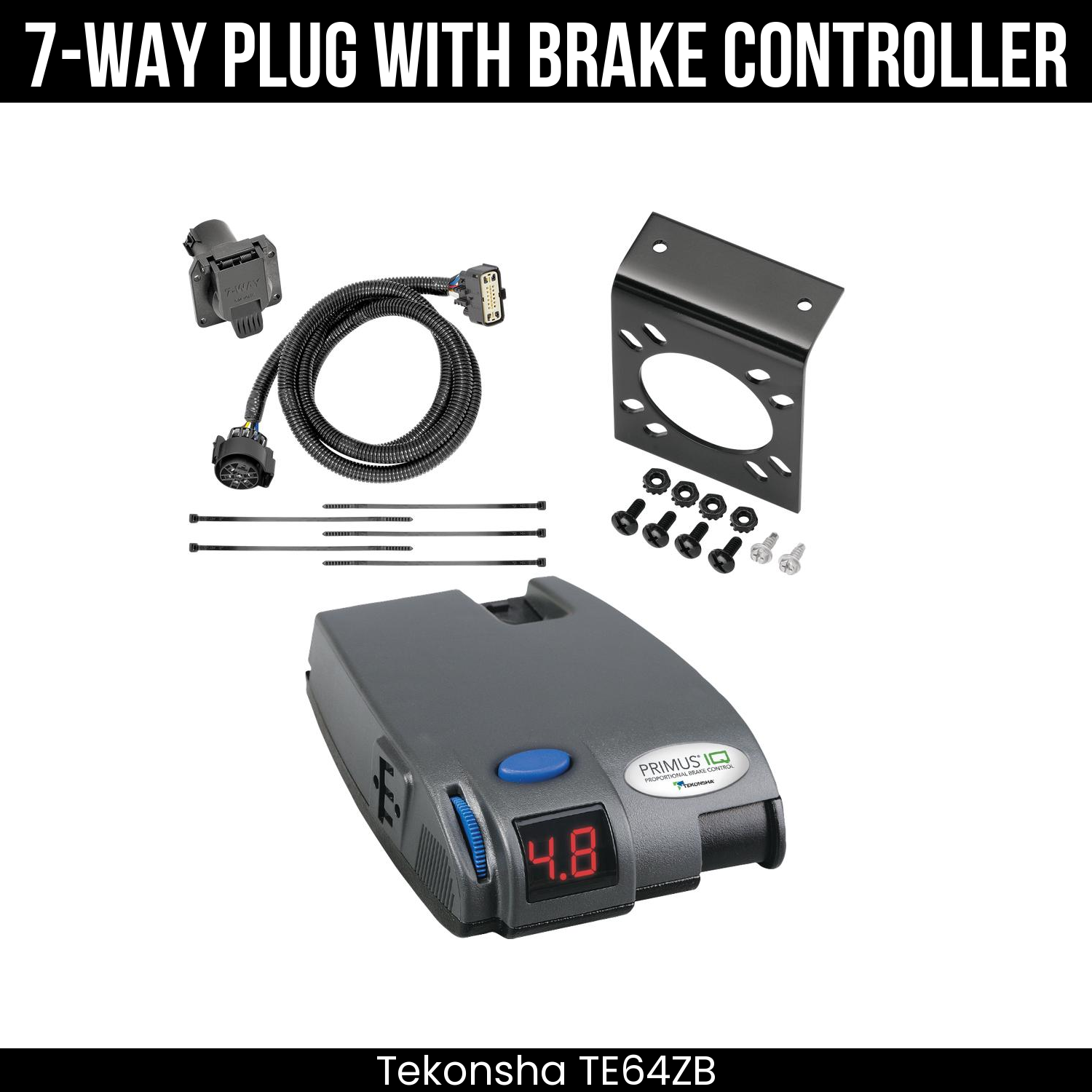 Trailer Wiring 7-Way Plug w/ Bracket , Tekonsha Primus IQ Brake Control
