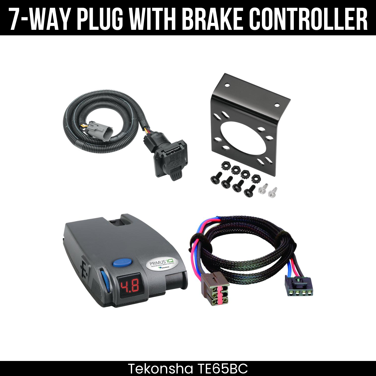 Trailer Wiring 7-Way Plug w/ Bracket , Tekonsha Primus IQ Brake Control