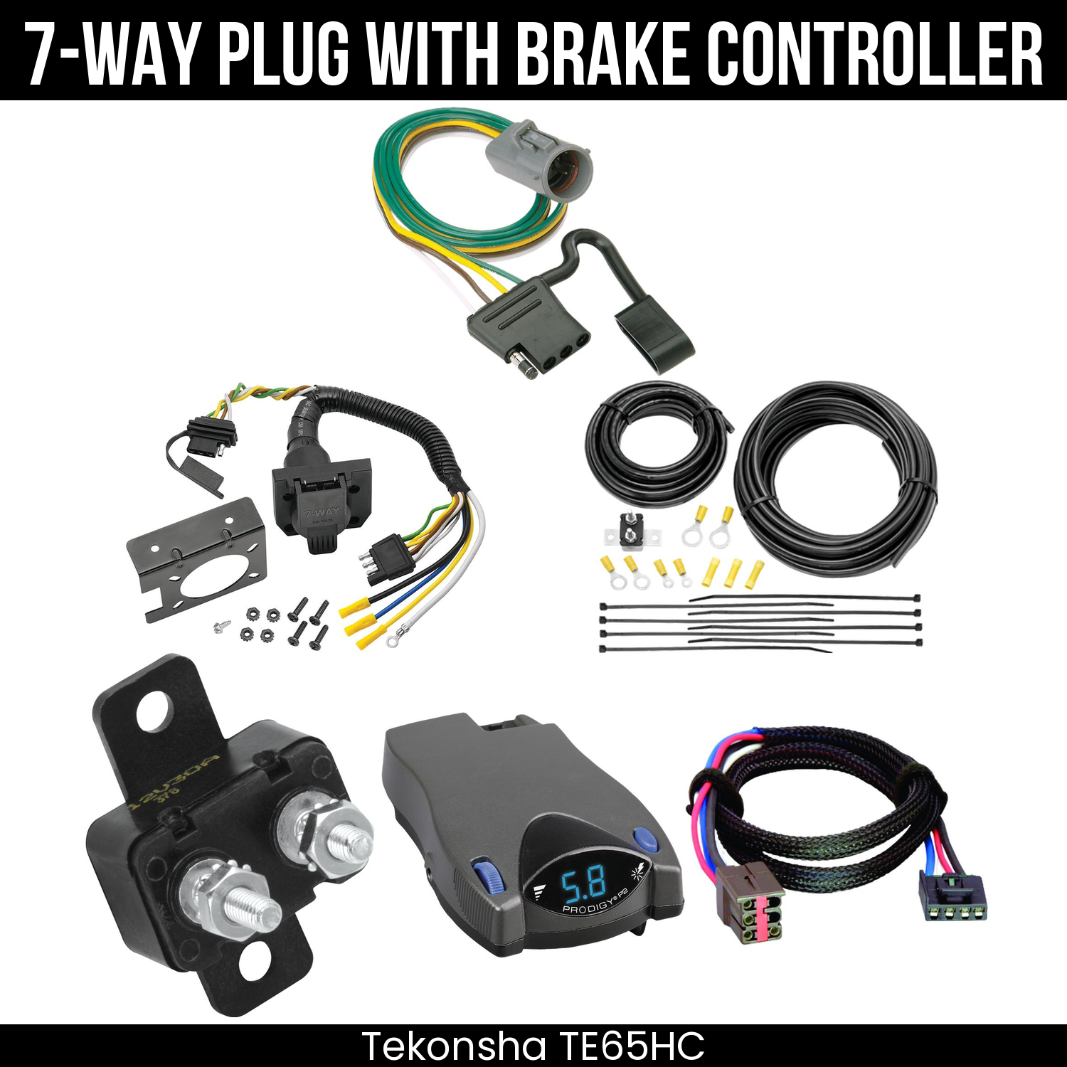 Trailer Wiring 7-Way Plug w/ Bracket , Tekonsha Prodigy P2 Brake Control