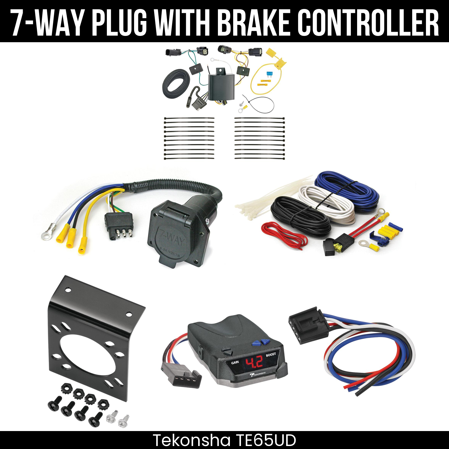 Trailer Wiring 7-Way Economy Plug w/ Bracket , Tekonsha Brake EVN Control