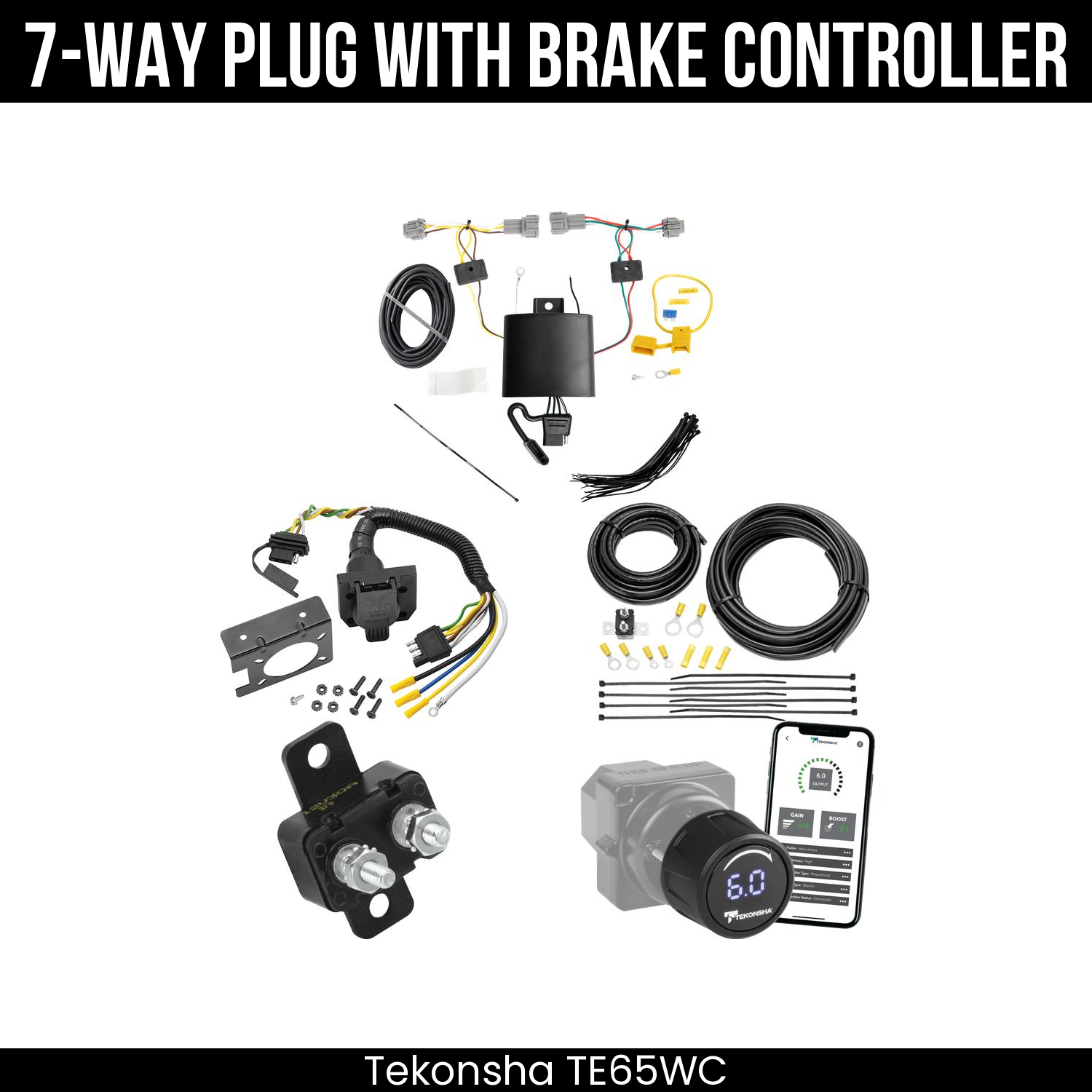 Trailer Wiring 7-Way Plug w/ Bracket , Tekonsha Prodigy iD Smart Brake Control