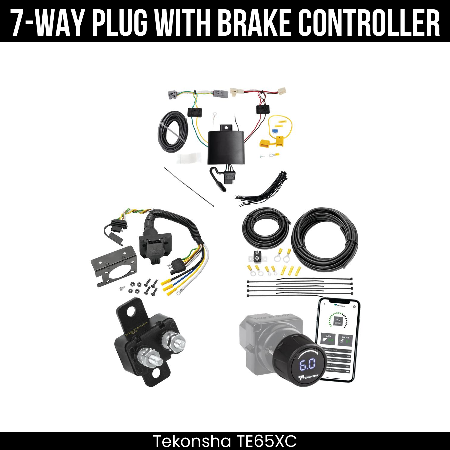 Trailer Wiring 7-Way Plug w/ Bracket , Tekonsha Prodigy iD Smart Brake Control