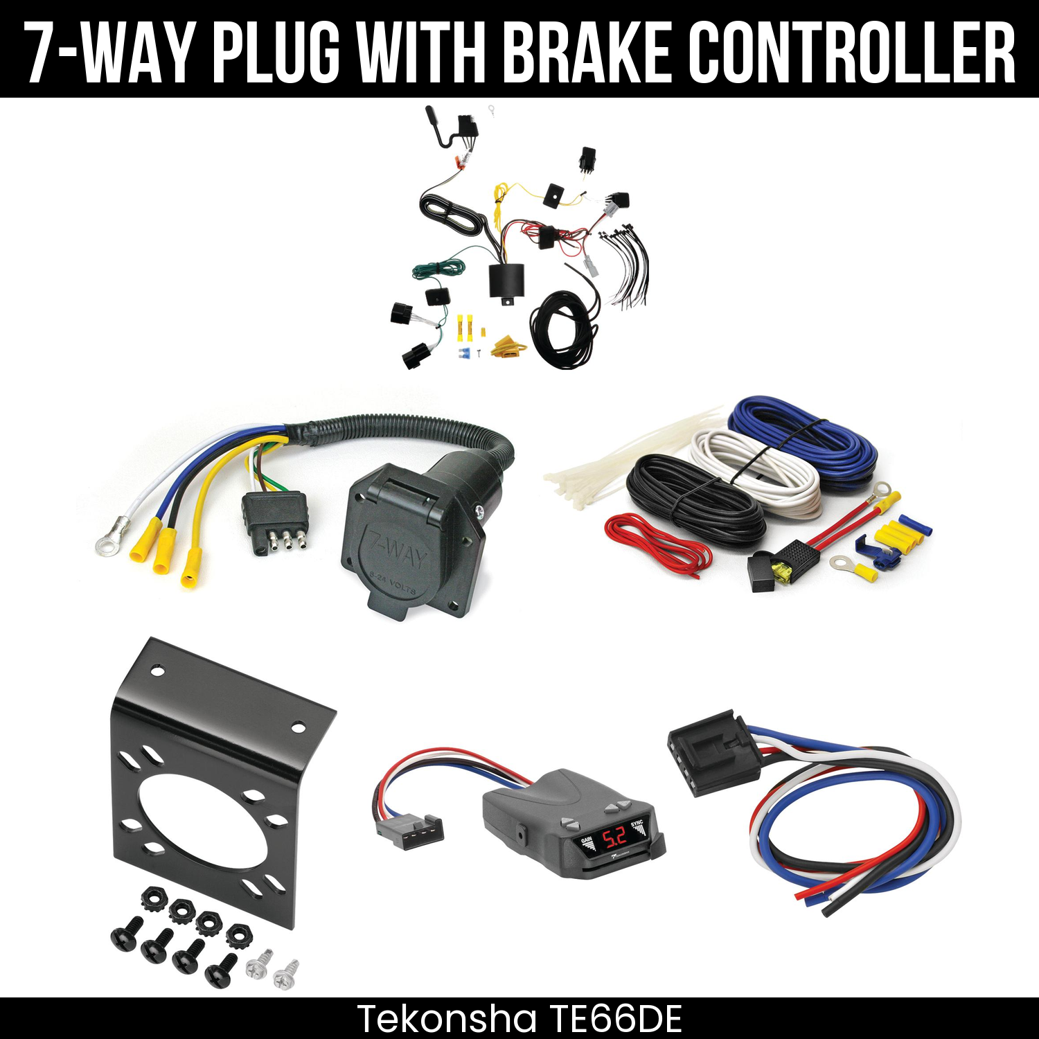 Trailer Wiring 7-Way Economy Plug w/ Bracket , Tekonsha Brakeman IV Brake Control