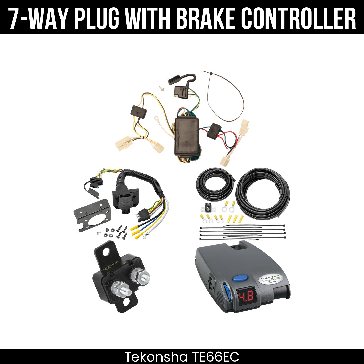 Trailer Wiring 7-Way Plug w/ Bracket , Tekonsha Primus IQ Brake Control