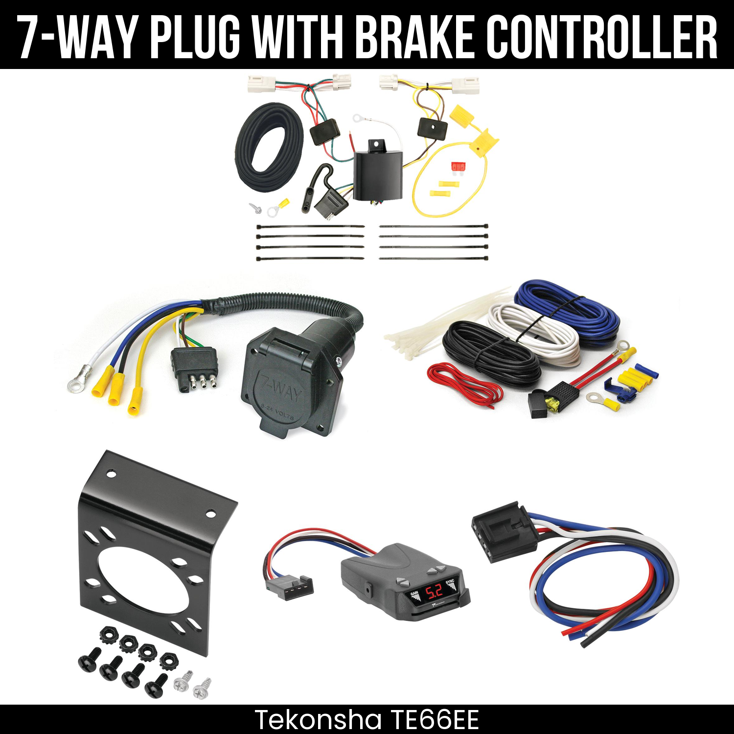 Trailer Wiring 7-Way Economy Plug w/ Bracket , Tekonsha Brakeman IV Brake Control