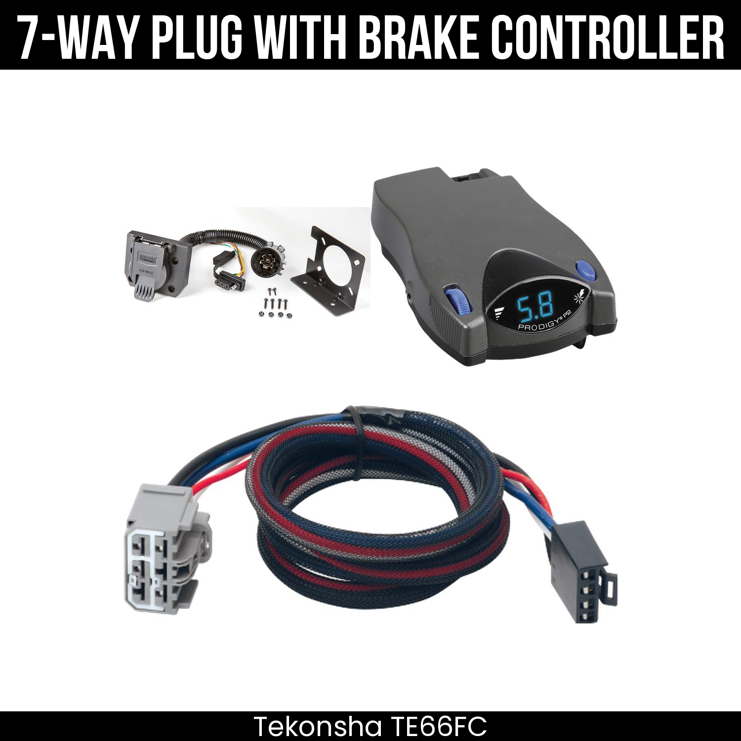 Trailer Wiring 7-Way Plug w/ Bracket , Tekonsha Prodigy P2 Brake Control