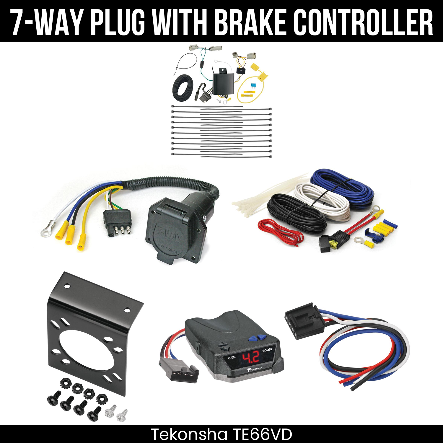 Trailer Wiring 7-Way Economy Plug w/ Bracket , Tekonsha Brake EVN Control