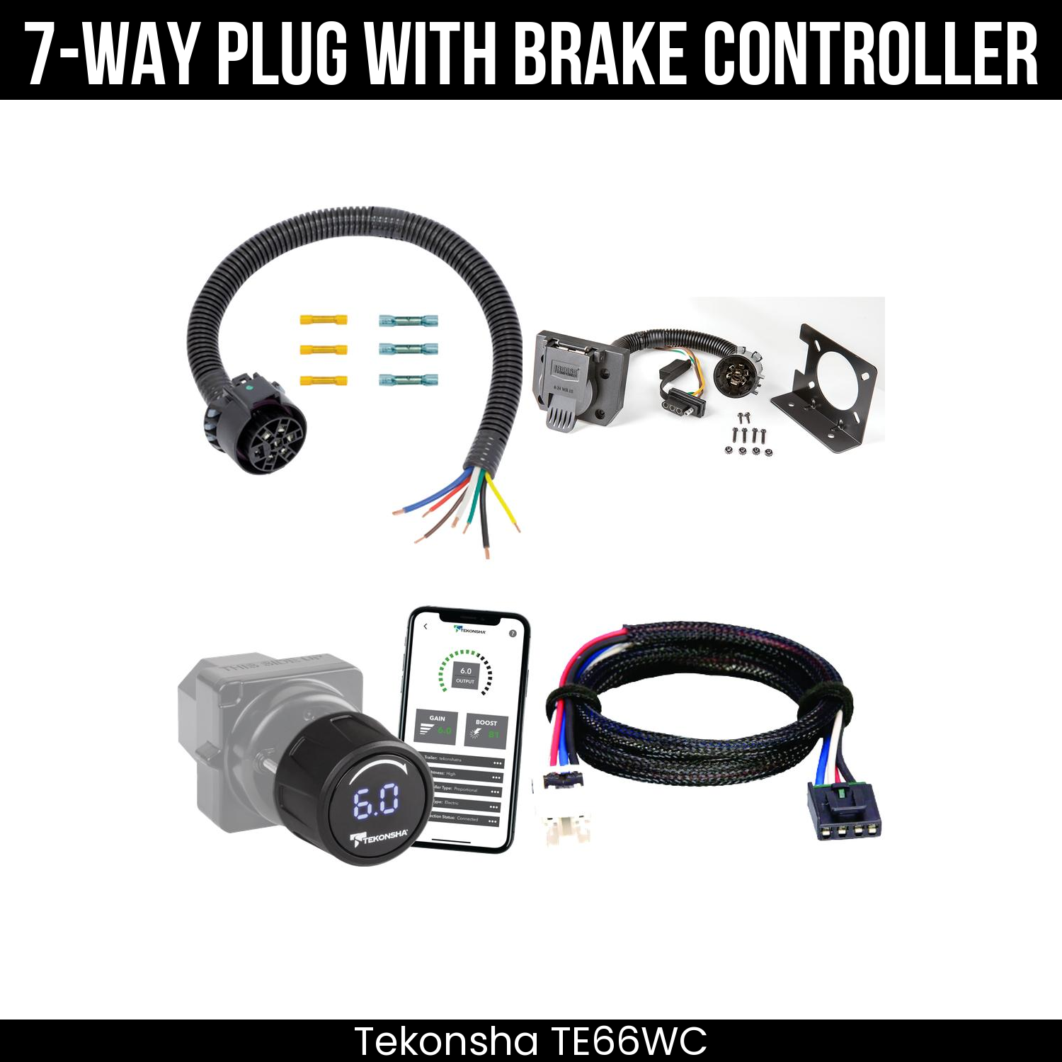 Trailer Wiring 7-Way Plug w/ Bracket , Tekonsha Prodigy iD Smart Brake Control