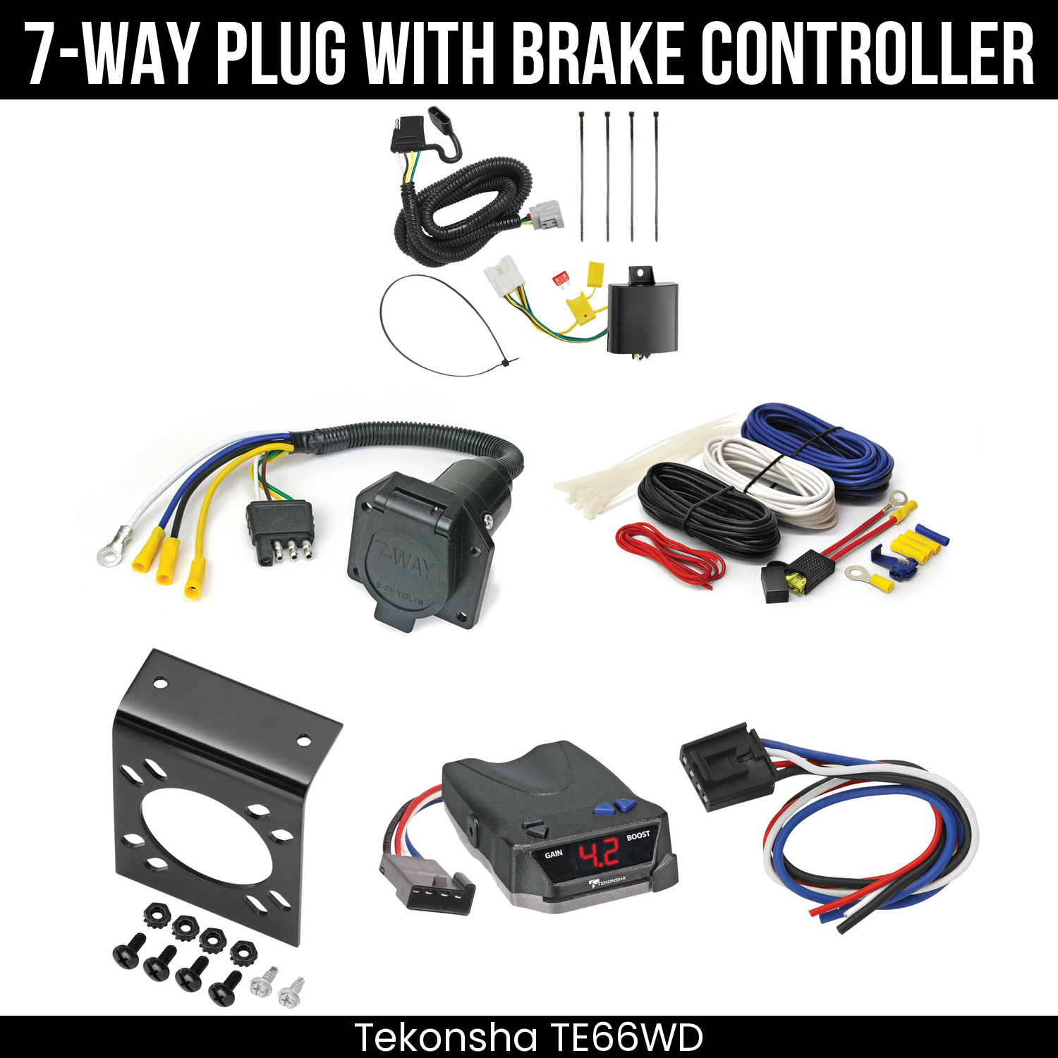 Trailer Wiring 7-Way Economy Plug w/ Bracket , Tekonsha Brake EVN Control