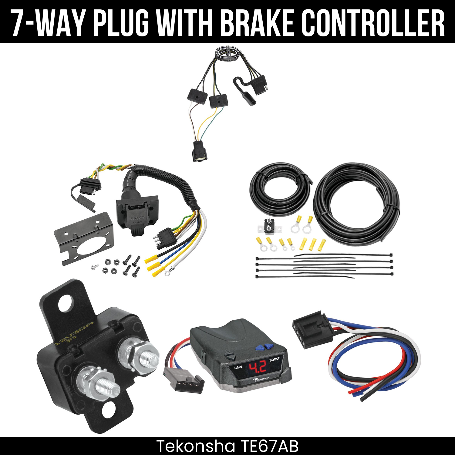 Trailer Wiring 7-Way Plug w/ Bracket , Tekonsha Brake EVN Control