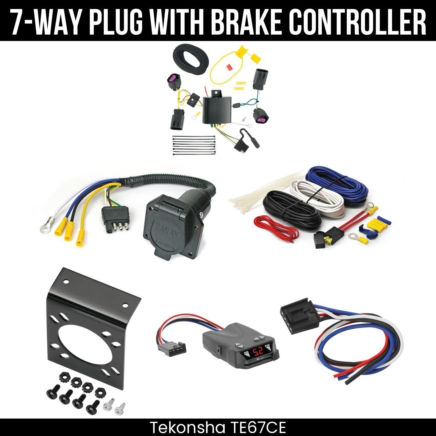 Trailer Wiring 7-Way Economy Plug w/ Bracket , Tekonsha Brakeman IV Brake Control
