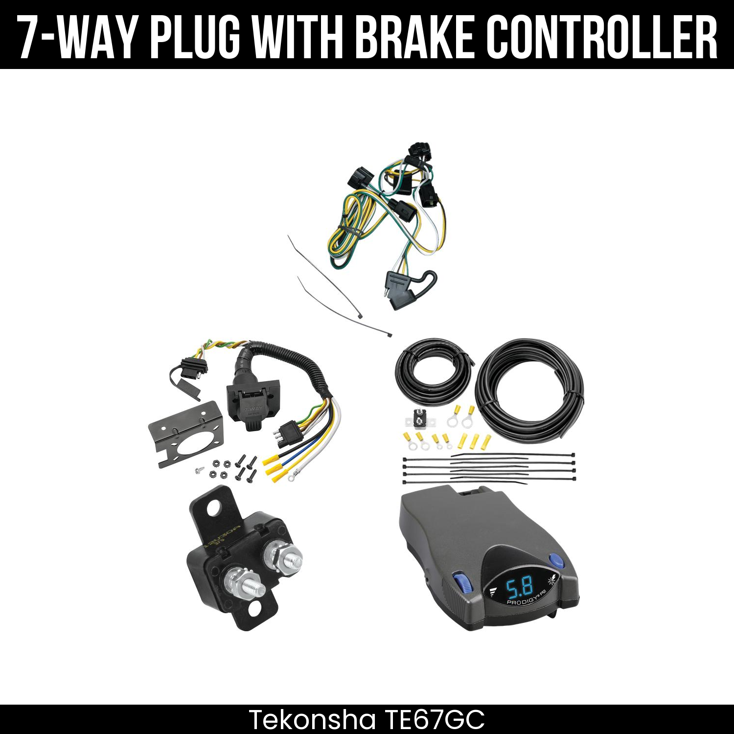 Trailer Wiring 7-Way Plug w/ Bracket , Tekonsha Prodigy P2 Brake Control