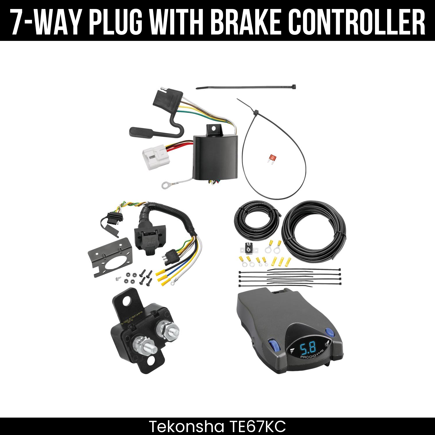 Trailer Wiring 7-Way Plug w/ Bracket , Tekonsha Prodigy P2 Brake Control