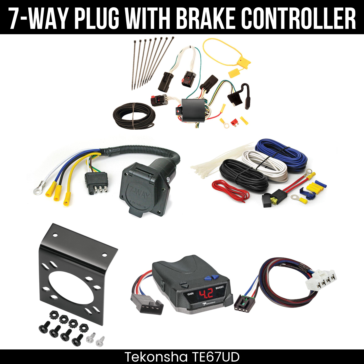 Trailer Wiring 7-Way Economy Plug w/ Bracket , Tekonsha Brake EVN Control