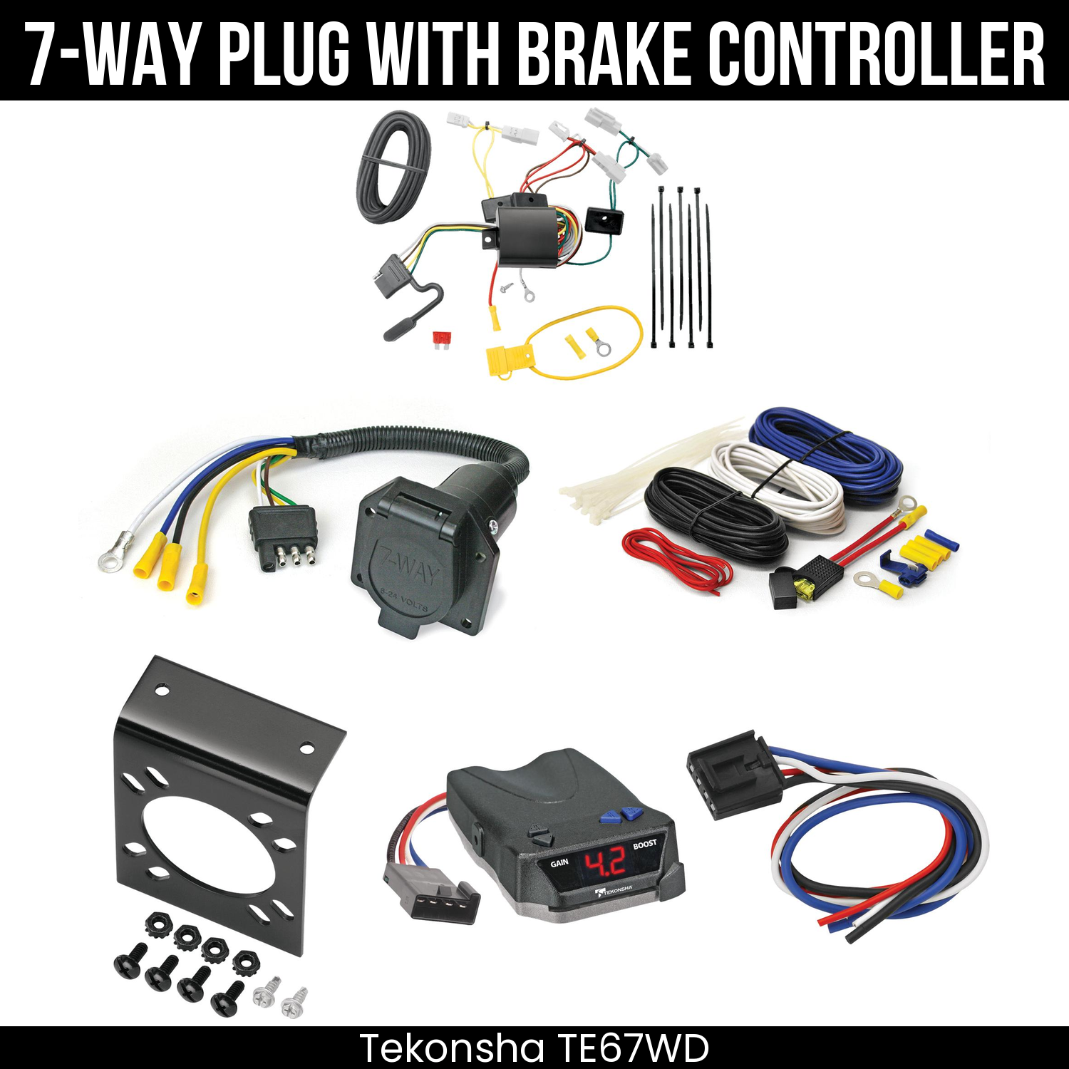 Trailer Wiring 7-Way Economy Plug w/ Bracket , Tekonsha Brake EVN Control
