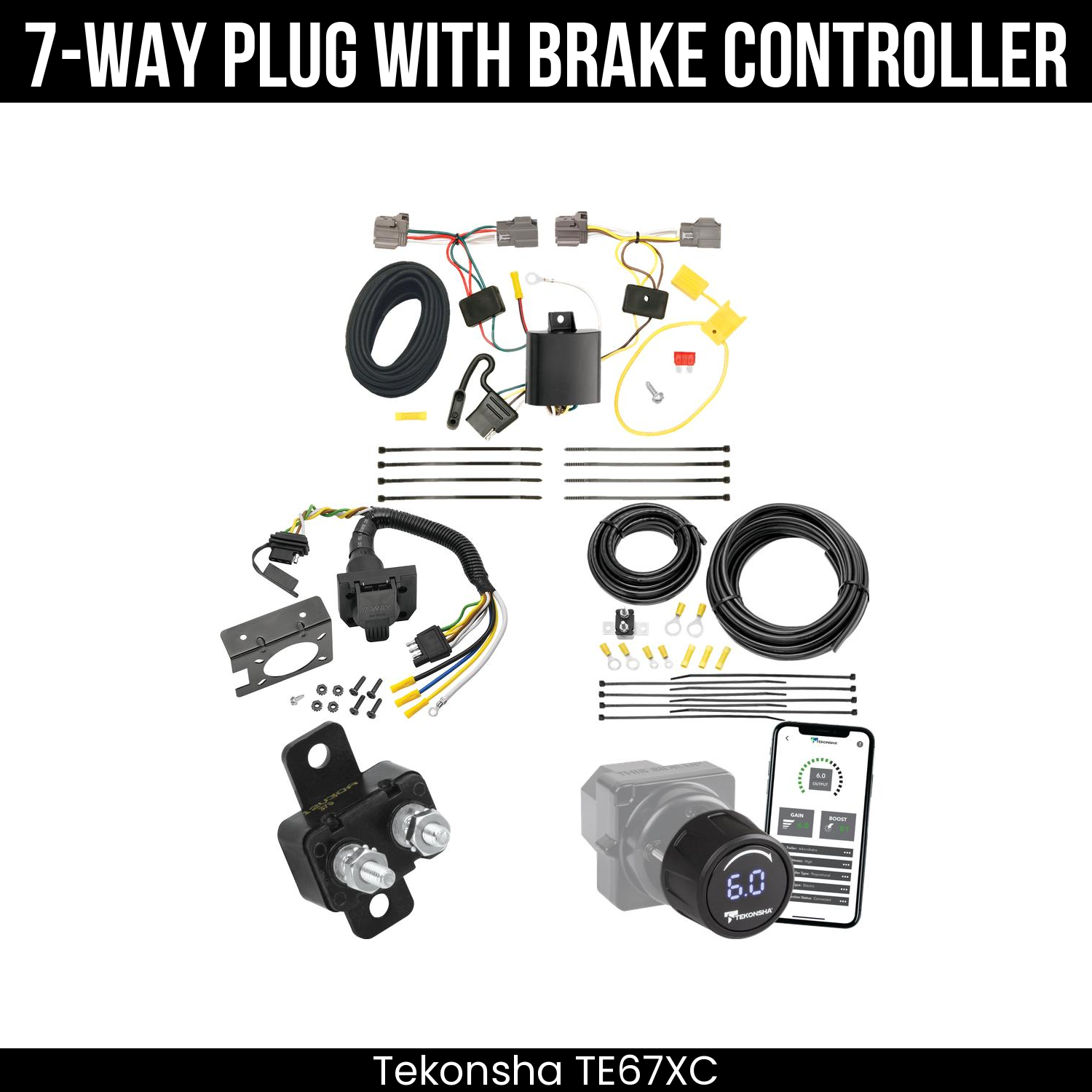 Trailer Wiring 7-Way Plug w/ Bracket , Tekonsha Prodigy iD Smart Brake Control