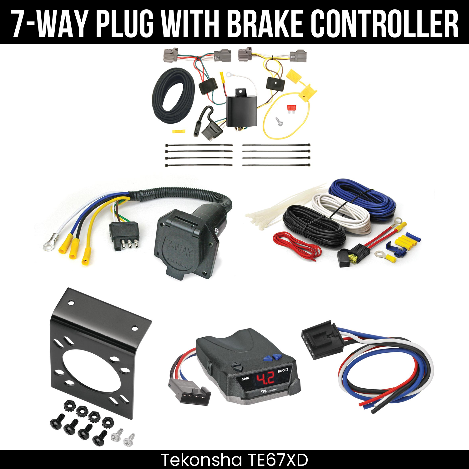 Trailer Wiring 7-Way Economy Plug w/ Bracket , Tekonsha Brake EVN Control
