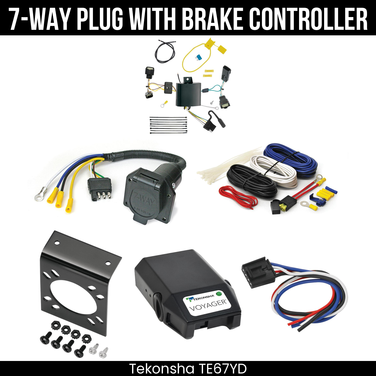 Trailer Wiring 7-Way Economy Plug w/ Bracket , Tekonsha Voyager Brake Control