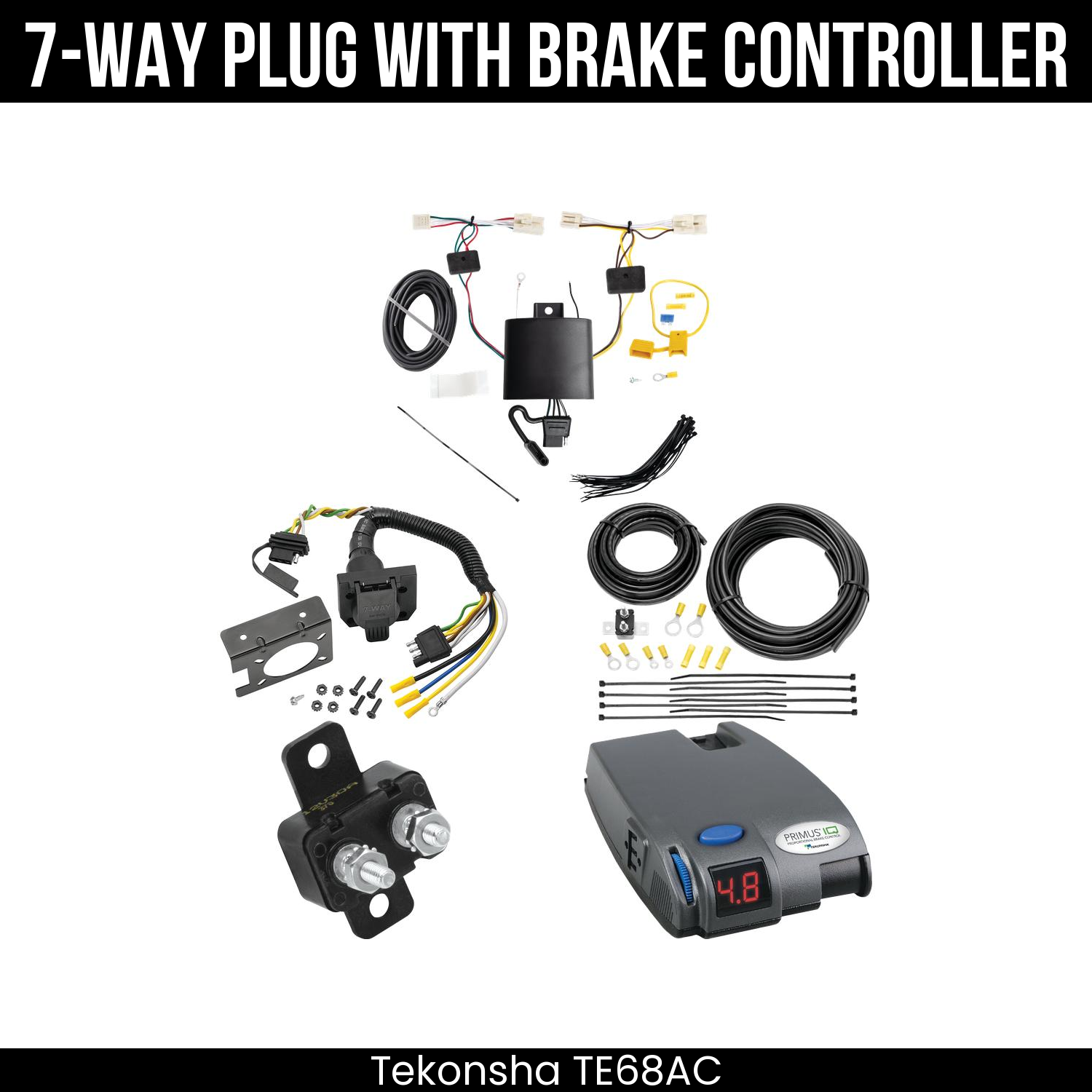 Trailer Wiring 7-Way Plug w/ Bracket , Tekonsha Primus IQ Brake Control
